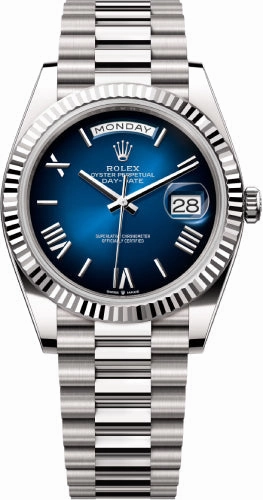 Rolex Day-Date 40 40mm Blue Ombr Dial Fluted Bezel President Bracelet - 228239 | 2024 Model