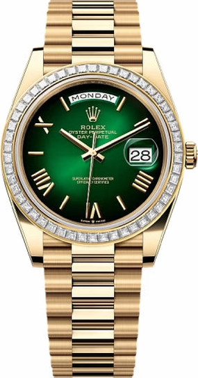 Rolex Day-Date 40 40mm Green ombr Dial Diamond Set Bezel President Bracelet - 228398TBR | 2024 Model
