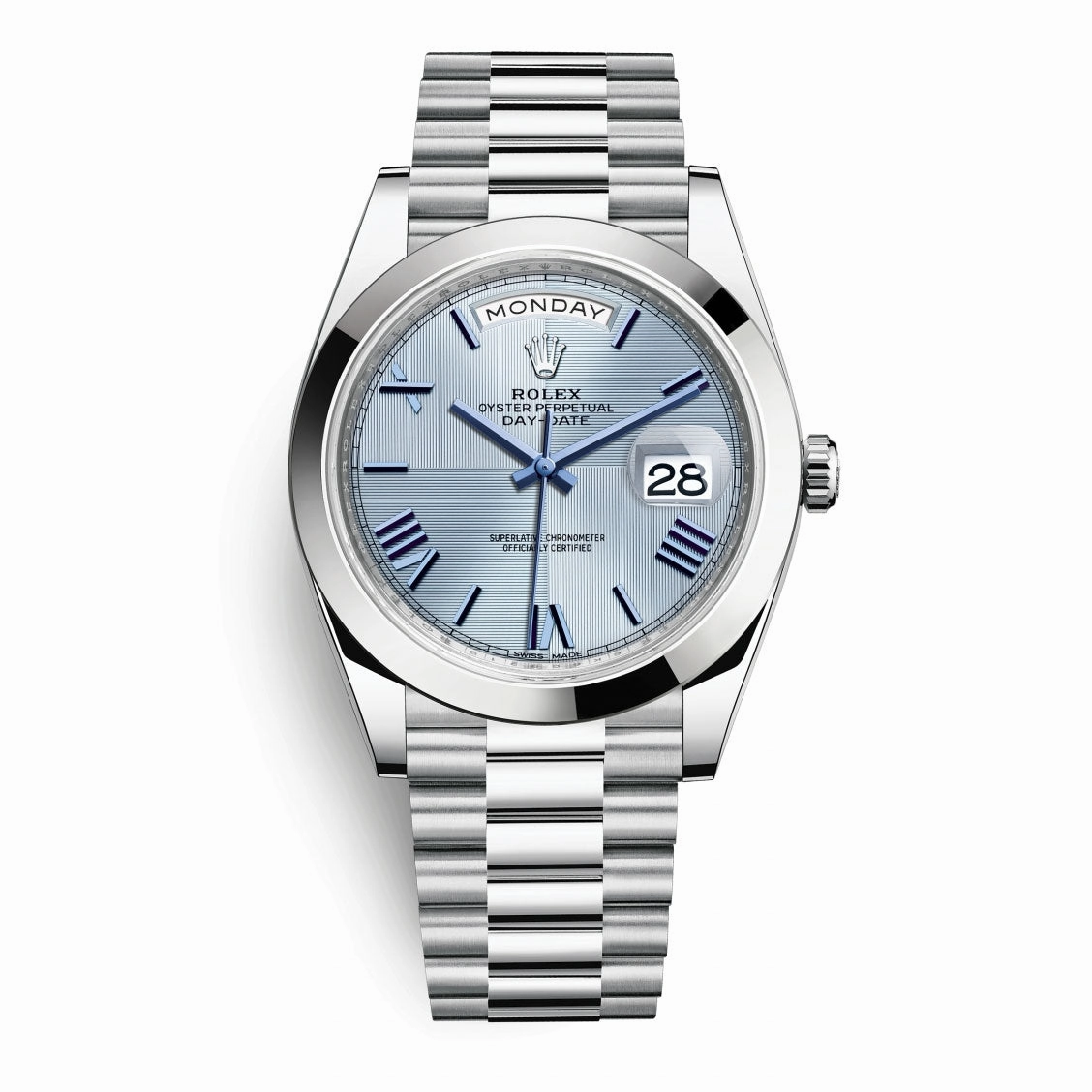 Rolex Day Date 40mm - Ref: 228206-0001 - Ice Blue Quadrant Motif Roman Dial, Platinum President Bracelet Men's Watch