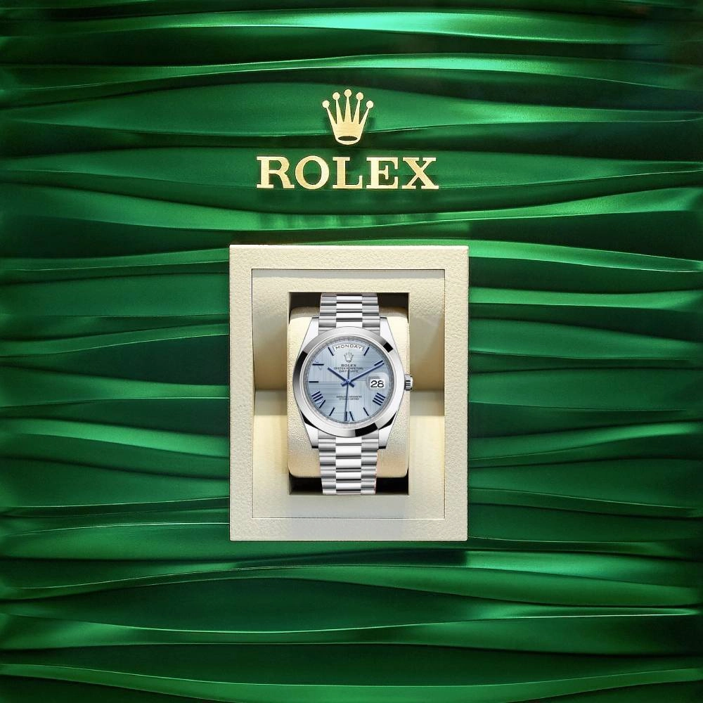 Rolex Day Date 40mm - Ref: 228206-0001 - Ice Blue Quadrant Motif Roman Dial, Platinum President Bracelet Men's Watch