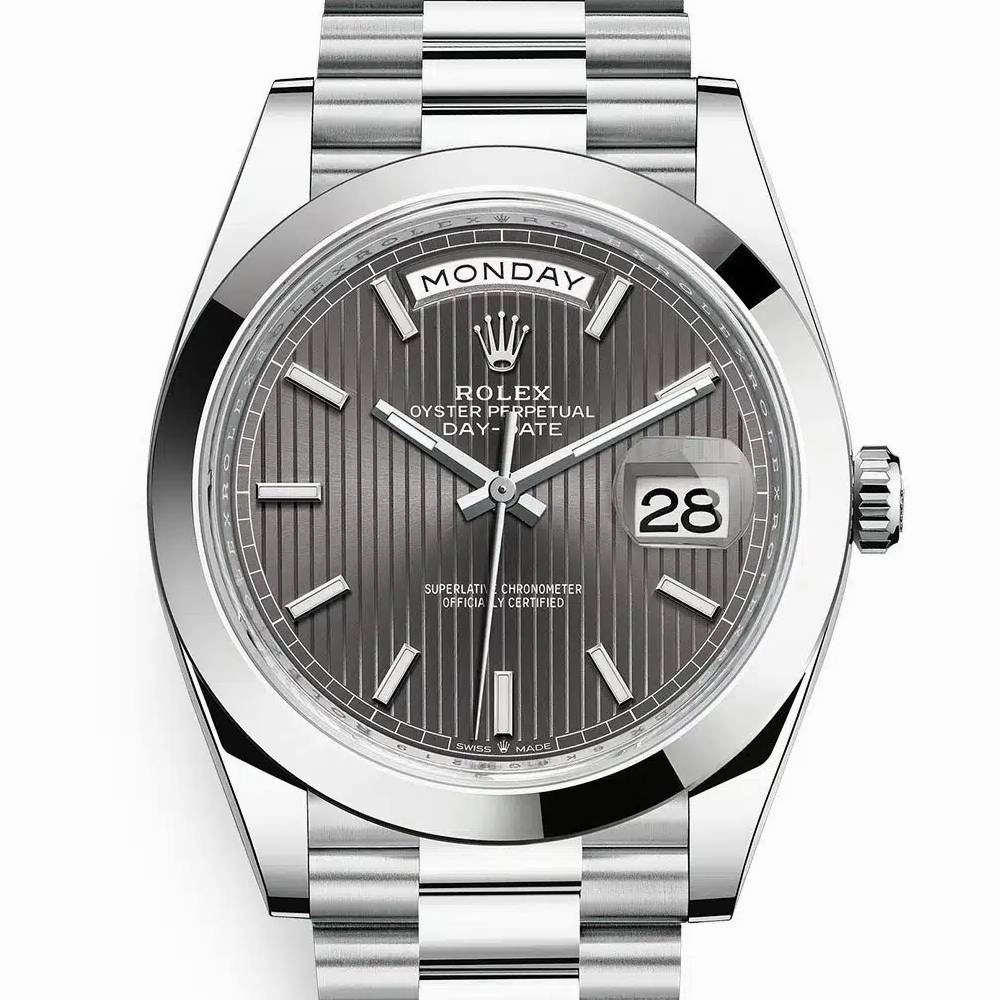 Rolex Day Date 40mm - Ref: 228206-0011 - Dark Rhodium Stripe Motif Stick Dial, Platinum President Bracelet Men's Watch