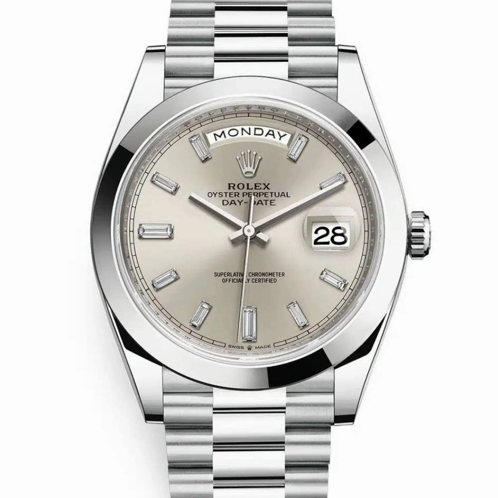 Rolex Day Date 40mm - Ref: 228206-0012 - Silver Diamond Dial & Diamond Bezel, Platinum President Bracelet Men's Watch