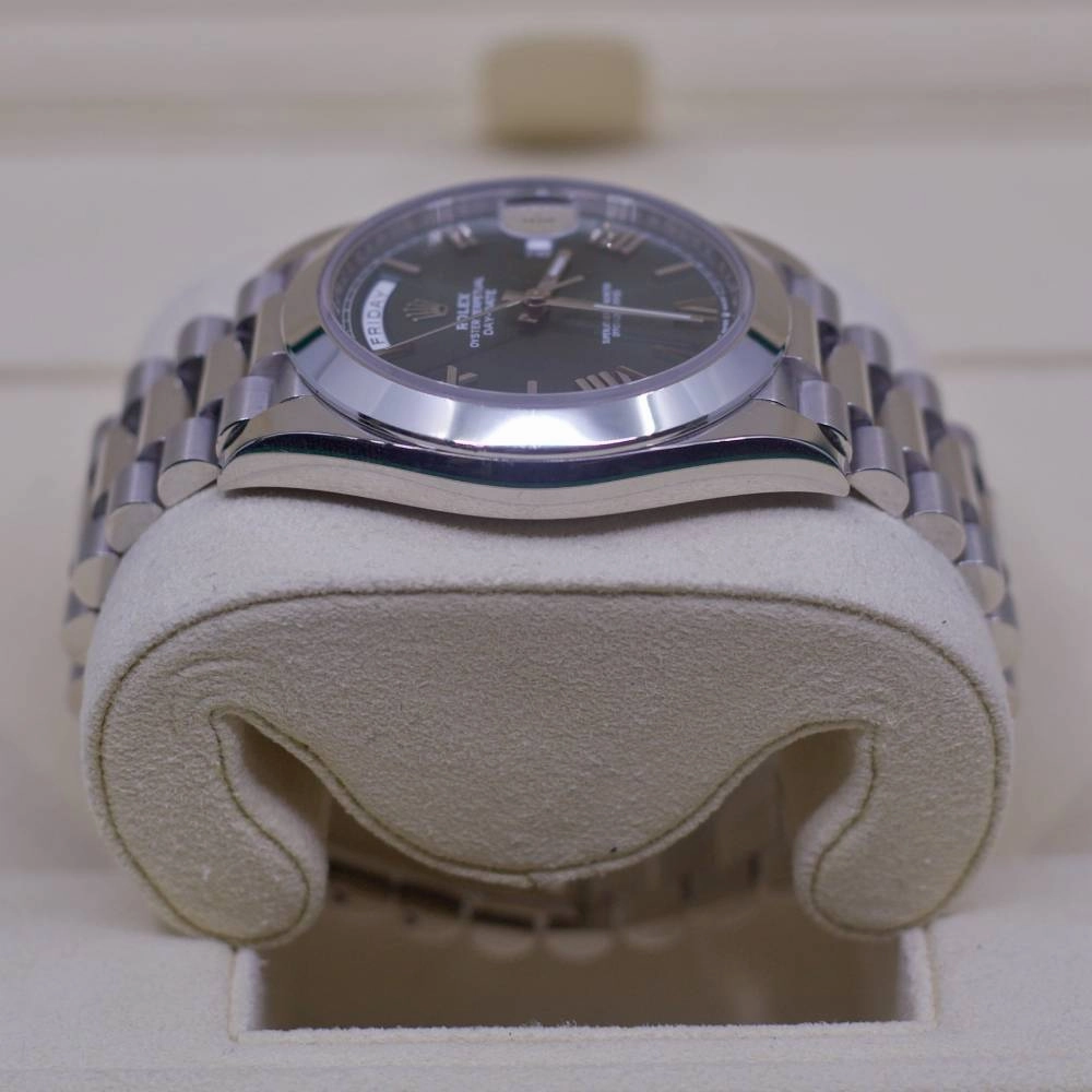 Rolex Day Date 40mm - Ref: 228206-0027 - Olive Green Roman Dial, Platinum President Bracelet Men's Watch