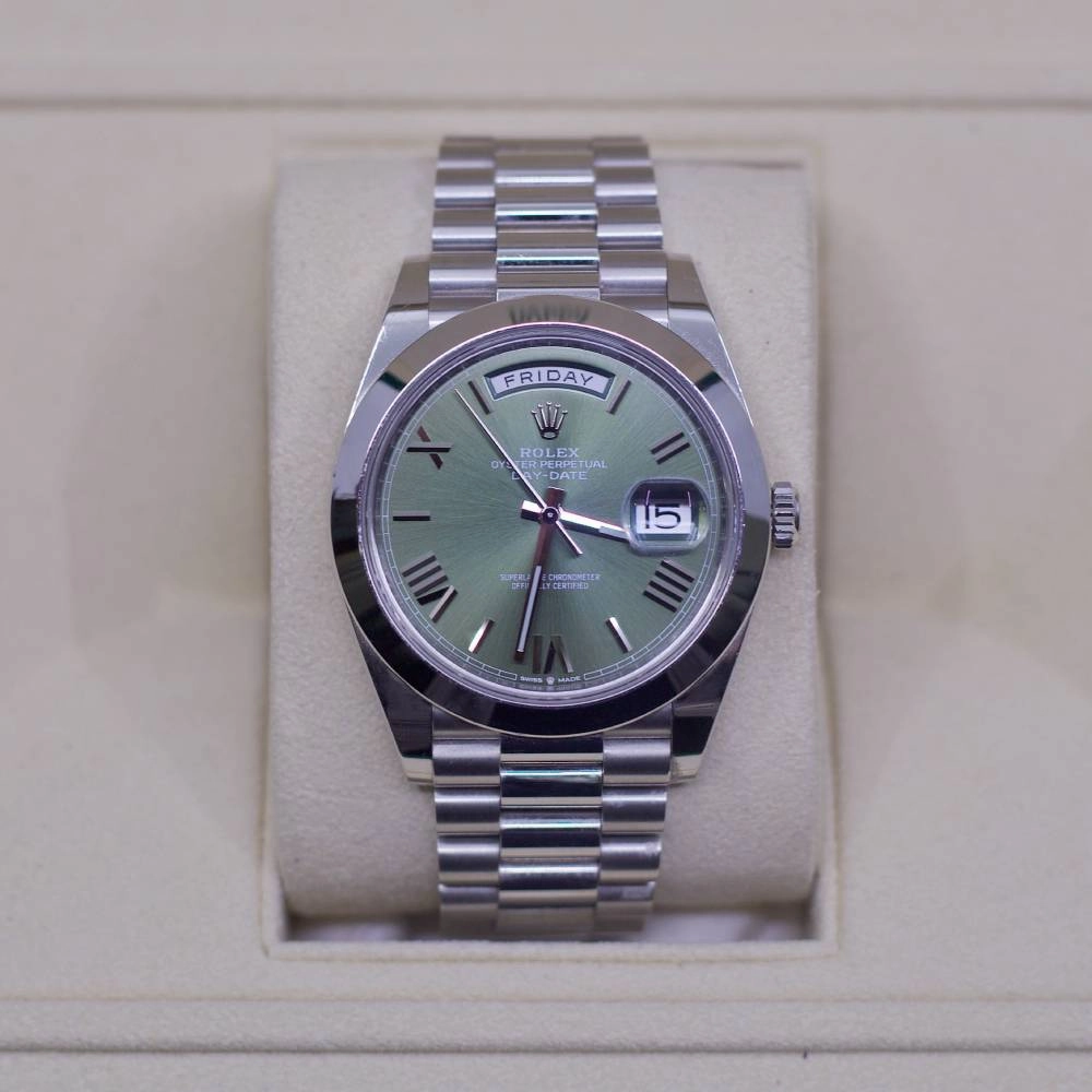 Rolex Day Date 40mm - Ref: 228206-0027 - Olive Green Roman Dial, Platinum President Bracelet Men's Watch