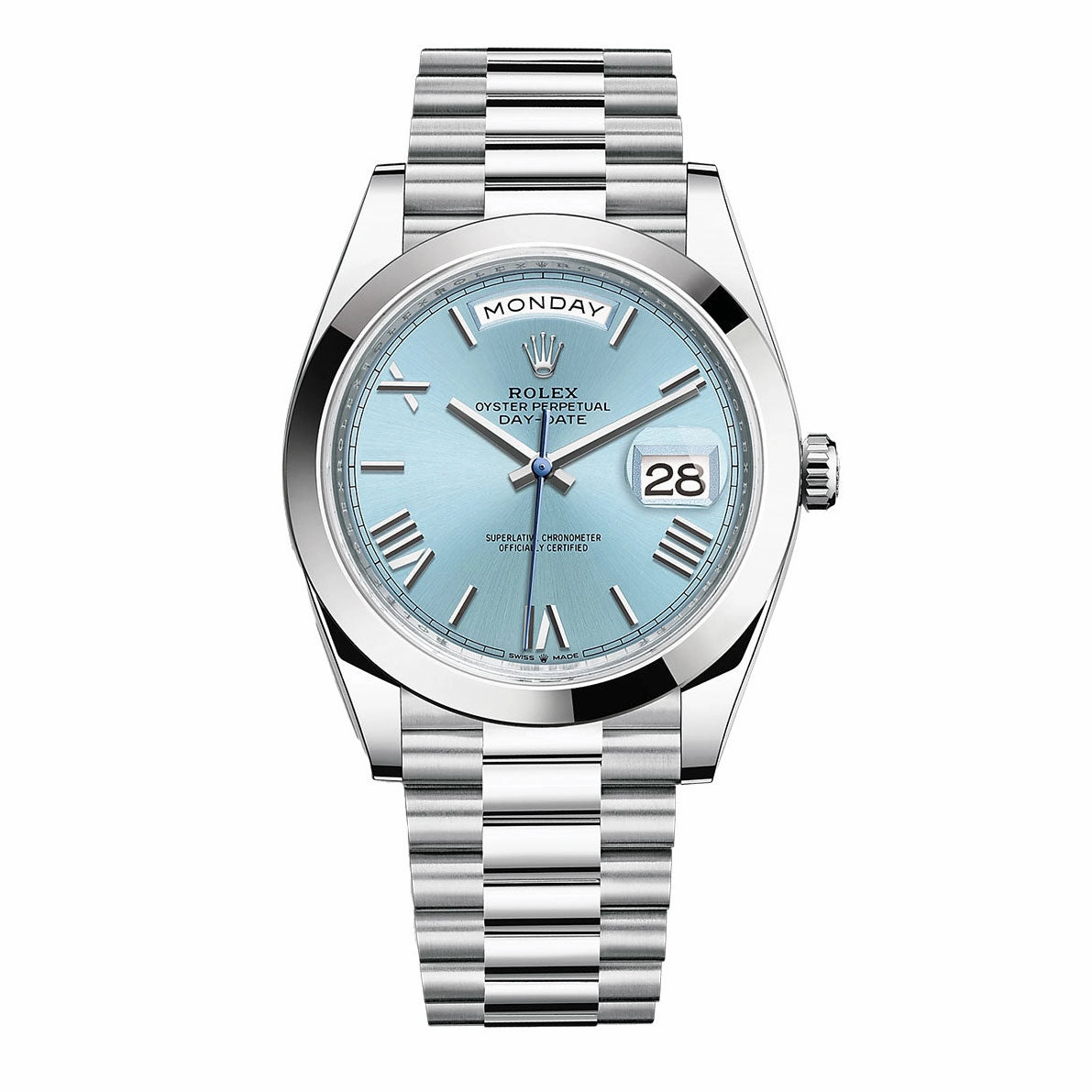 Rolex Day Date 40mm - Ref: 228206-0044 - Ice Blue Roman Dial, Platinum President Bracelet Men's Watch