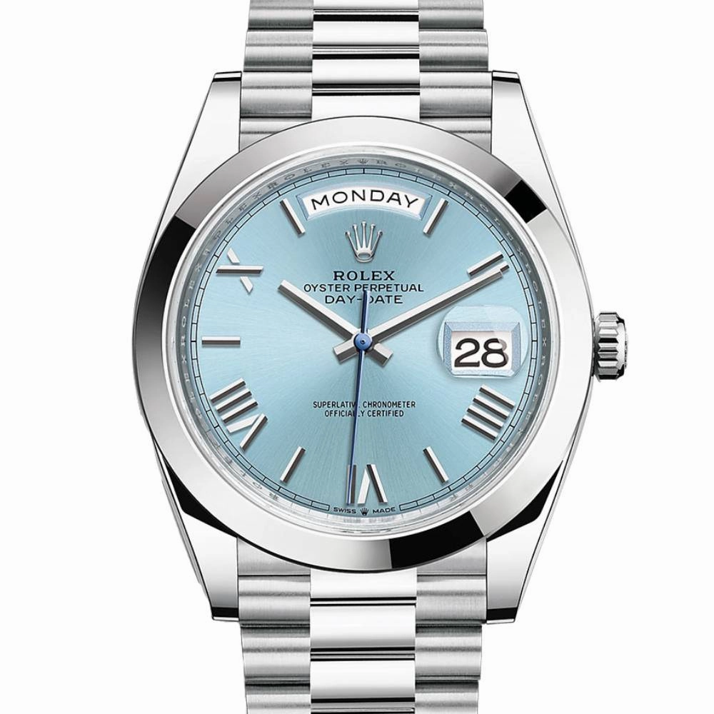 Rolex Day Date 40mm - Ref: 228206-0044 - Ice Blue Roman Dial, Platinum President Bracelet Men's Watch