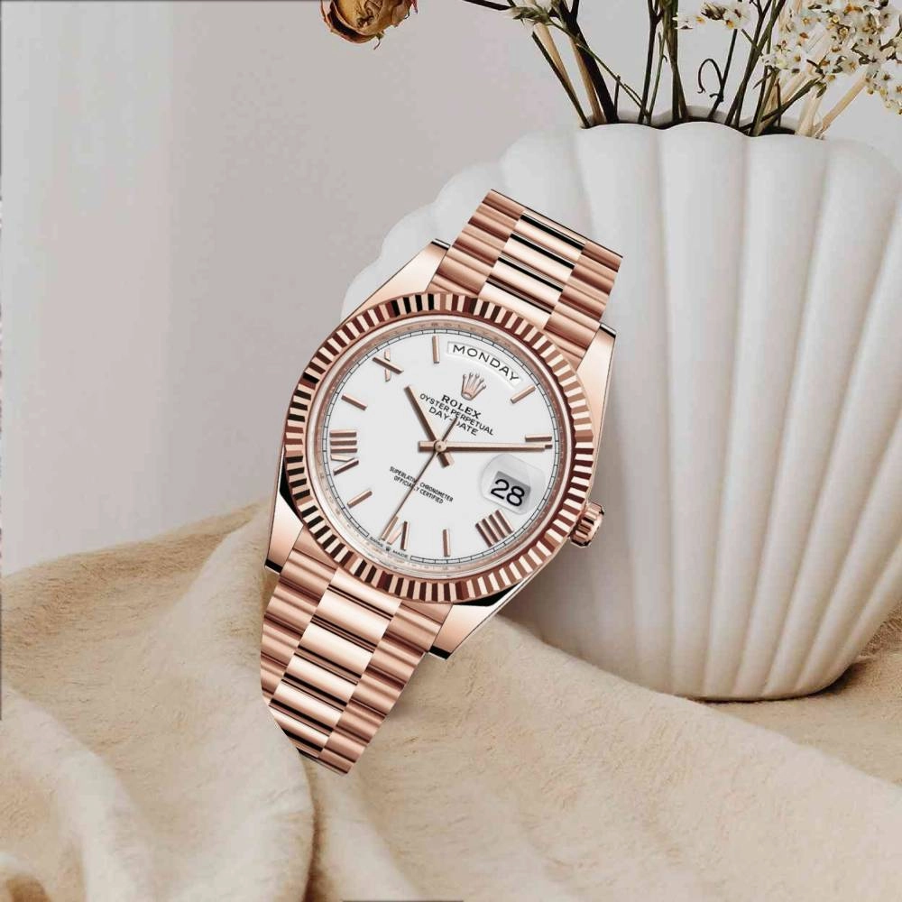 Rolex Day Date 40mm - Ref: 228235-0032 - White Roman Dial, 18K Rose Gold President Bracelet Men's Watch
