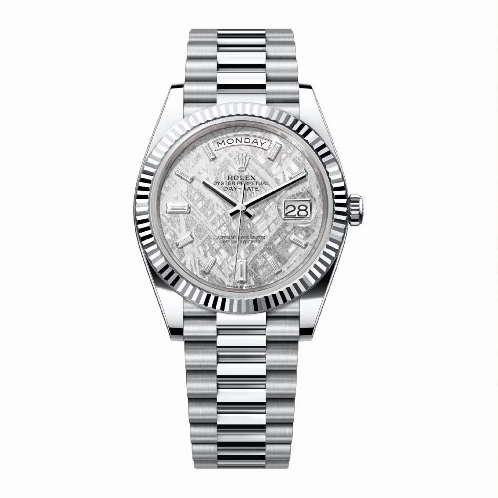 Rolex Day Date 40mm - Ref: 228236-0011 - Meteorite Diamond Dial & Fluted Bezel, Platinum President Bracelet Men's Watch