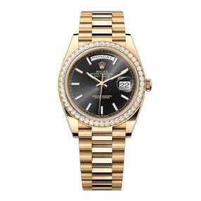 Rolex Day Date 40mm - Ref: 228348RBR - Black Stick Dial & Diamond Bezel, 18K Yellow Gold President Bracelet Men's Watch
