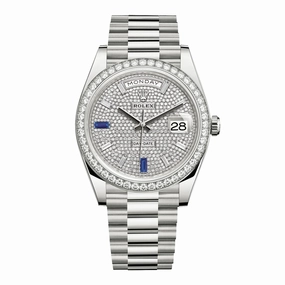 Rolex Day Date 40mm - Ref: 228349rbr-0036 - Pave Diamond / Sapphire Dial & Diamond Bezel, 18K White Gold President Bracelet Men's Watch