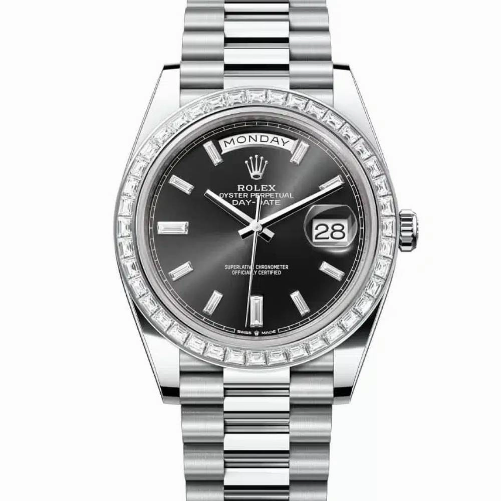 Rolex Day Date 40mm - Ref: 228396tbr-0012 - Black Diamond Dial & Diamond Bezel, Platinum President Bracelet Men's Watch