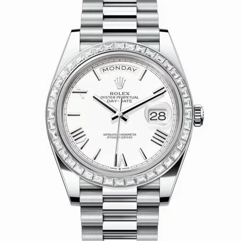 Rolex Day Date 40mm - Ref: 228396tbr-0018 - White Roman Dial & Diamond Bezel, Platinum President Bracelet Men's Watch