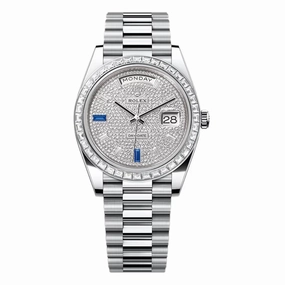 Rolex Day Date 40mm - Ref: 228396tbr-0021 - Pave Diamond / Sapphire Dial & Diamond Bezel, Platinum President Bracelet Men's Watch