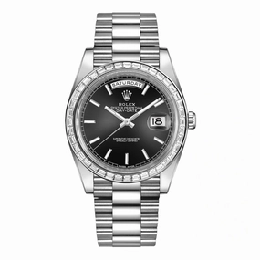 Rolex Day Date 40mm - Ref: 228396tbr-0024 - Black Stick Dial & Diamond Bezel, Platinum President Bracelet Men's Watch