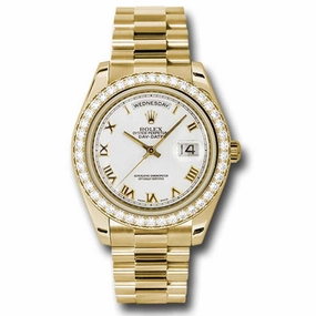 Rolex Day Date II 41mm - Ref: 218348 wrp - White Roman Dial & Diamond Bezel, 18K Yellow Gold President Bracelet Men's Watch
