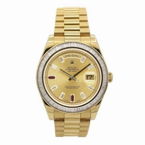Rolex Day Date II 41mm - Ref: ROL-425000 - Champagne Diamond / Ruby Dial & Diamond Bezel, 18K Yellow Gold President Bracelet Men's Watch