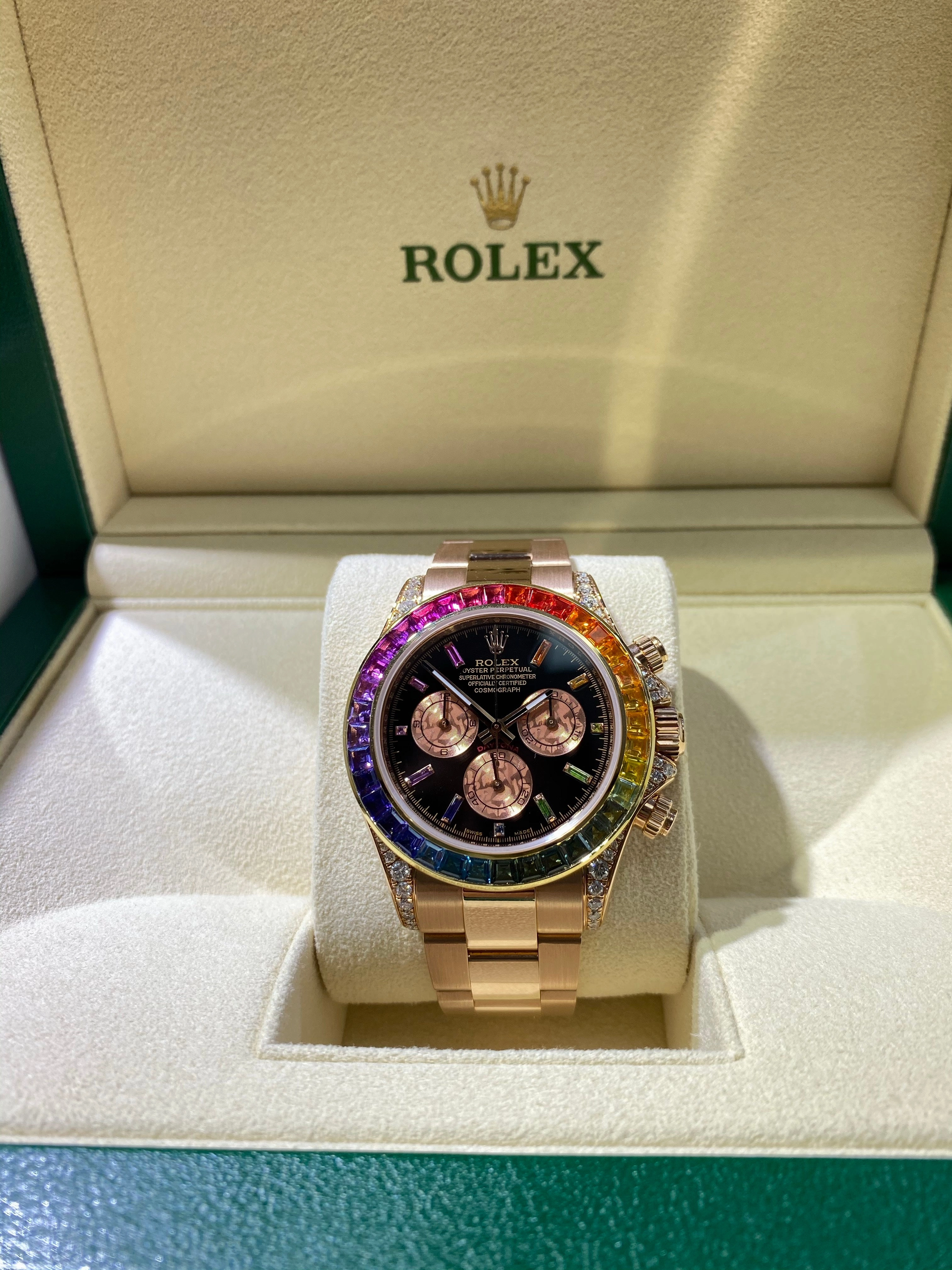 Rolex Daytona 116505 Custom Rainbow Diamonds and Sapphires BOX/PAPERS