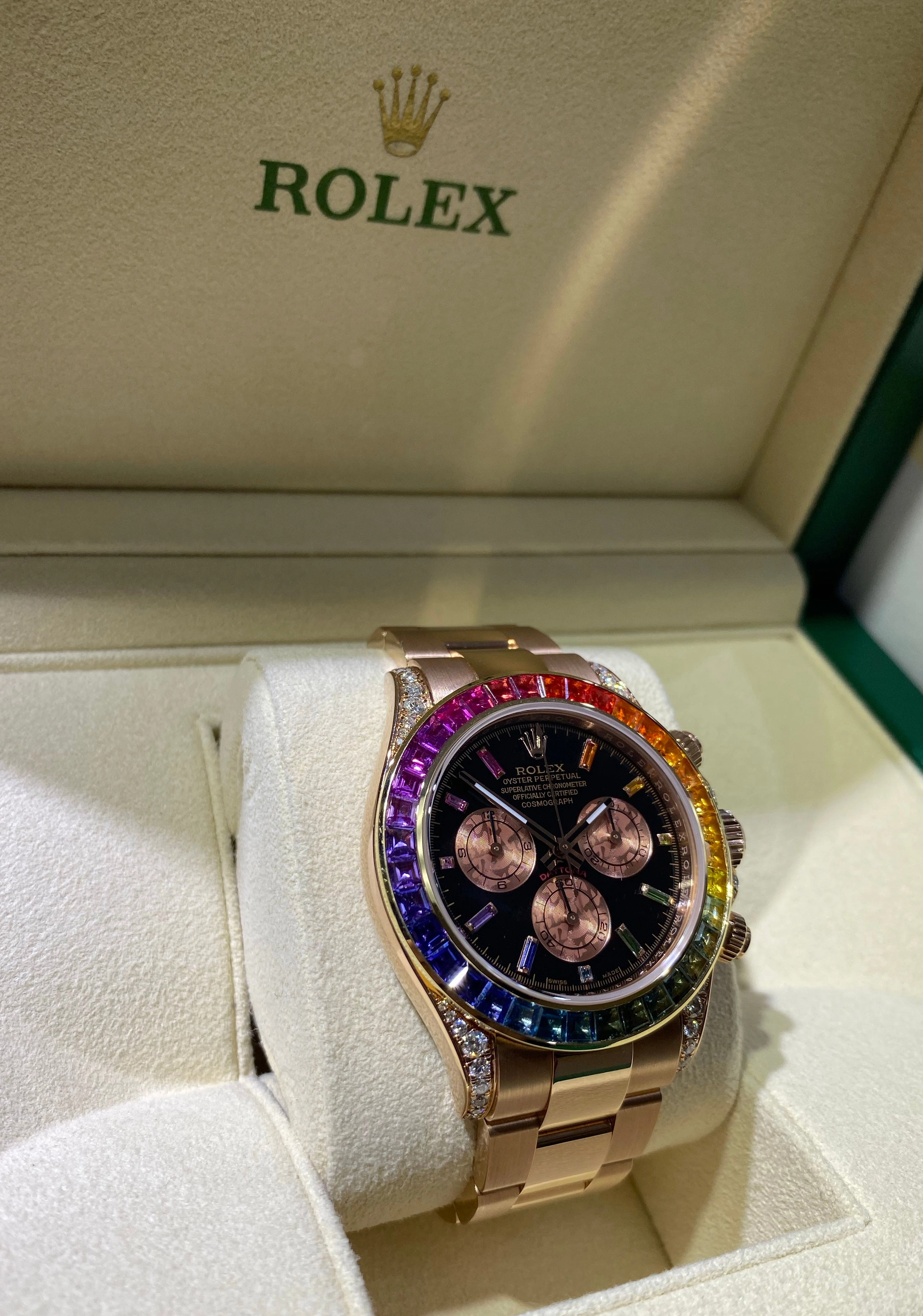 Rolex Daytona 116505 Custom Rainbow Diamonds and Sapphires BOX/PAPERS