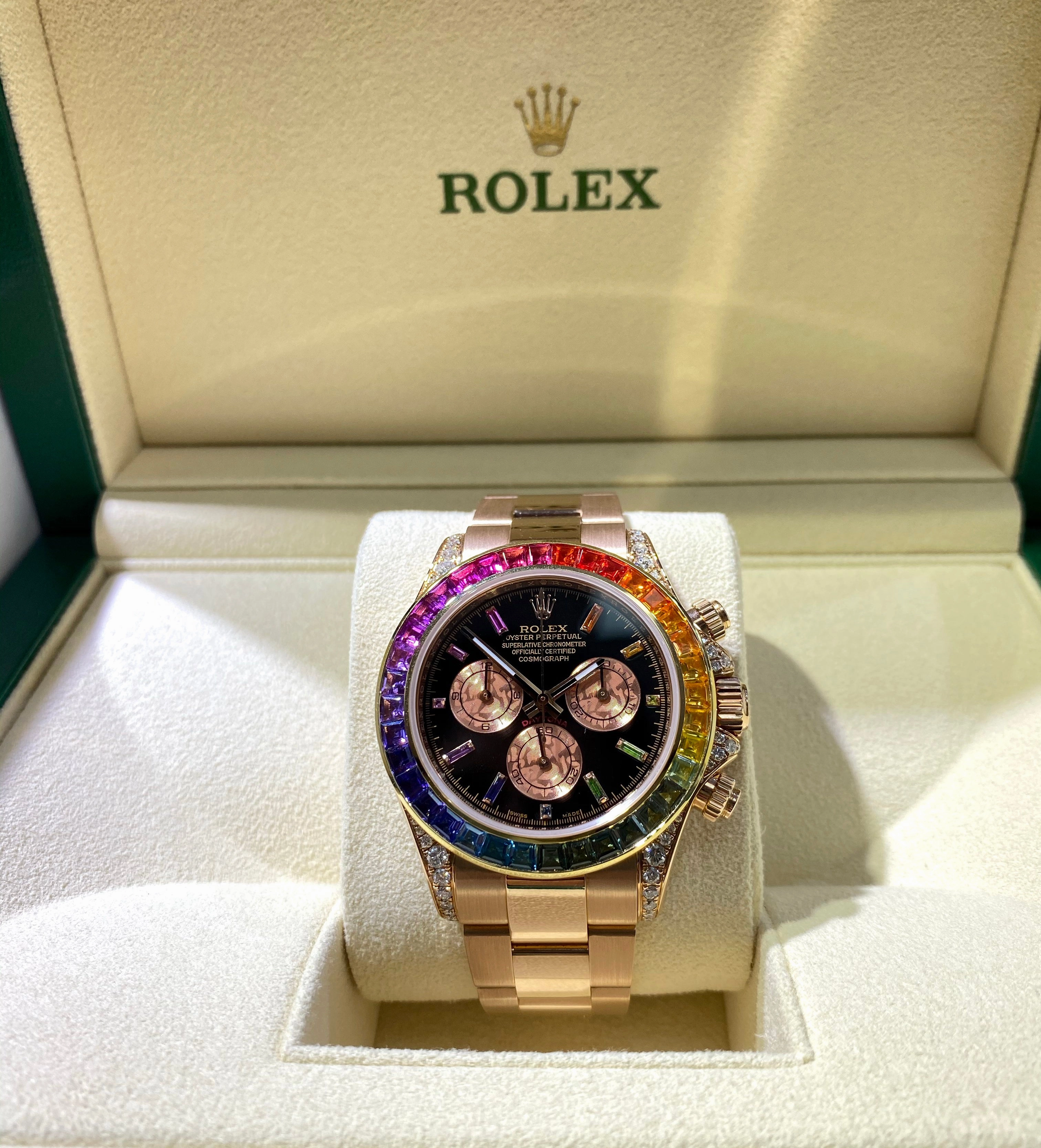 Rolex Daytona 116505 Custom Rainbow Diamonds and Sapphires BOX/PAPERS