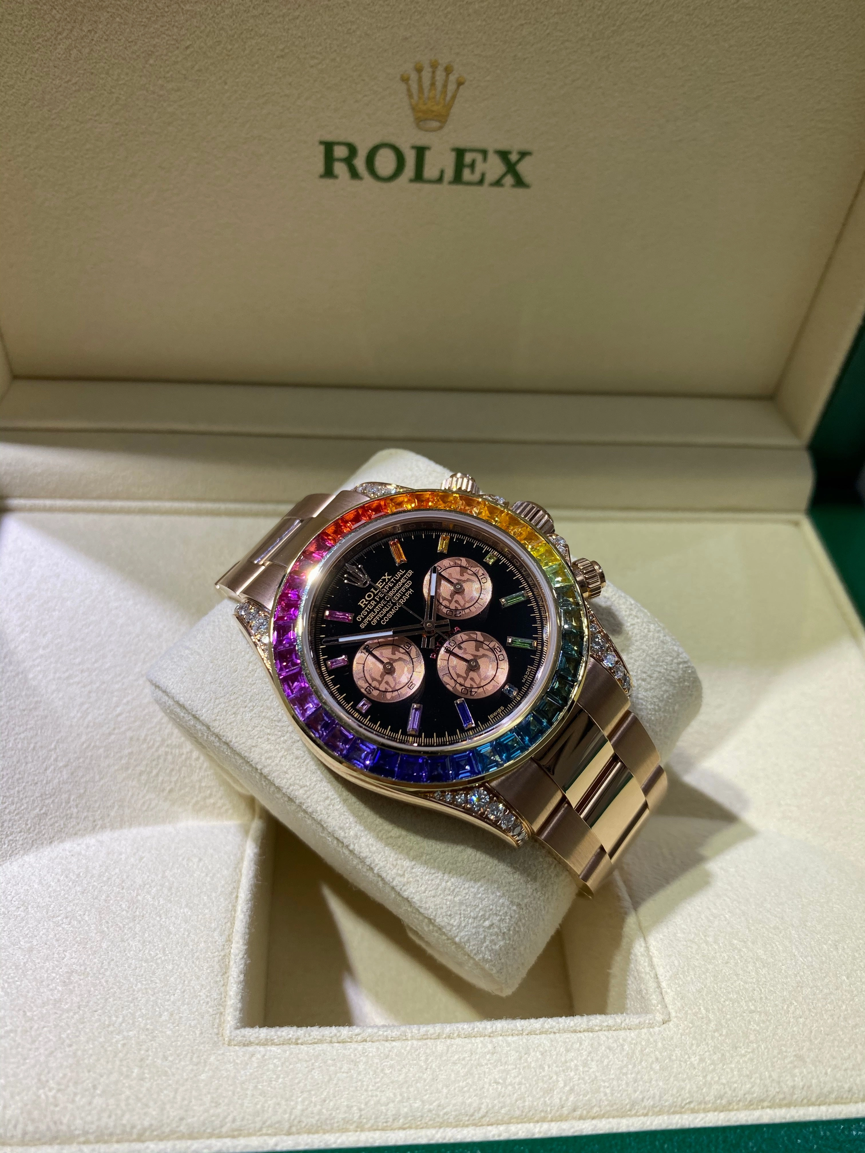 Rolex Daytona 116505 Custom Rainbow Diamonds and Sapphires BOX/PAPERS