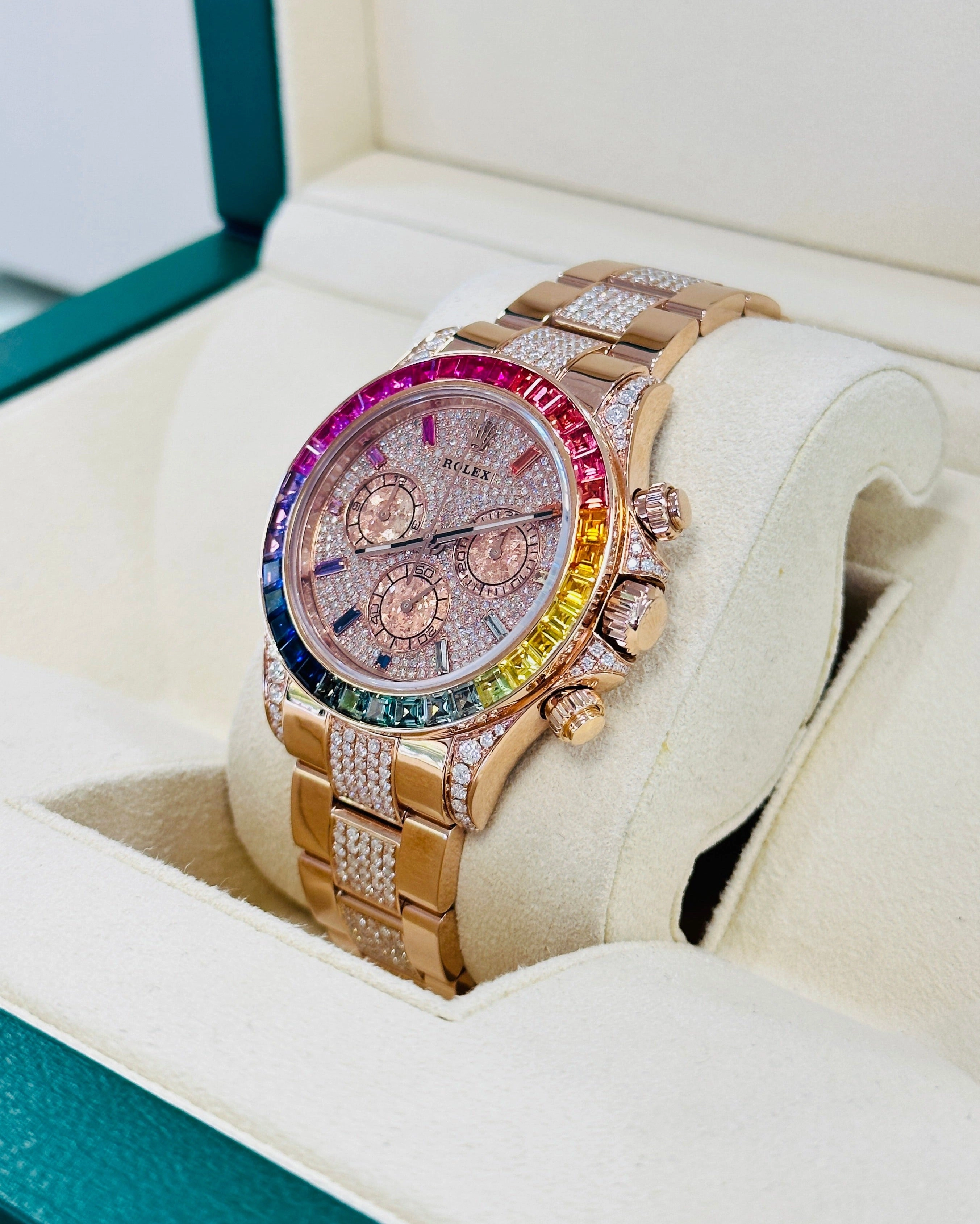 Rolex Daytona 116505 Custom Rainbow Rose Gold Cosmograph Oyster BOX/PAPERS
