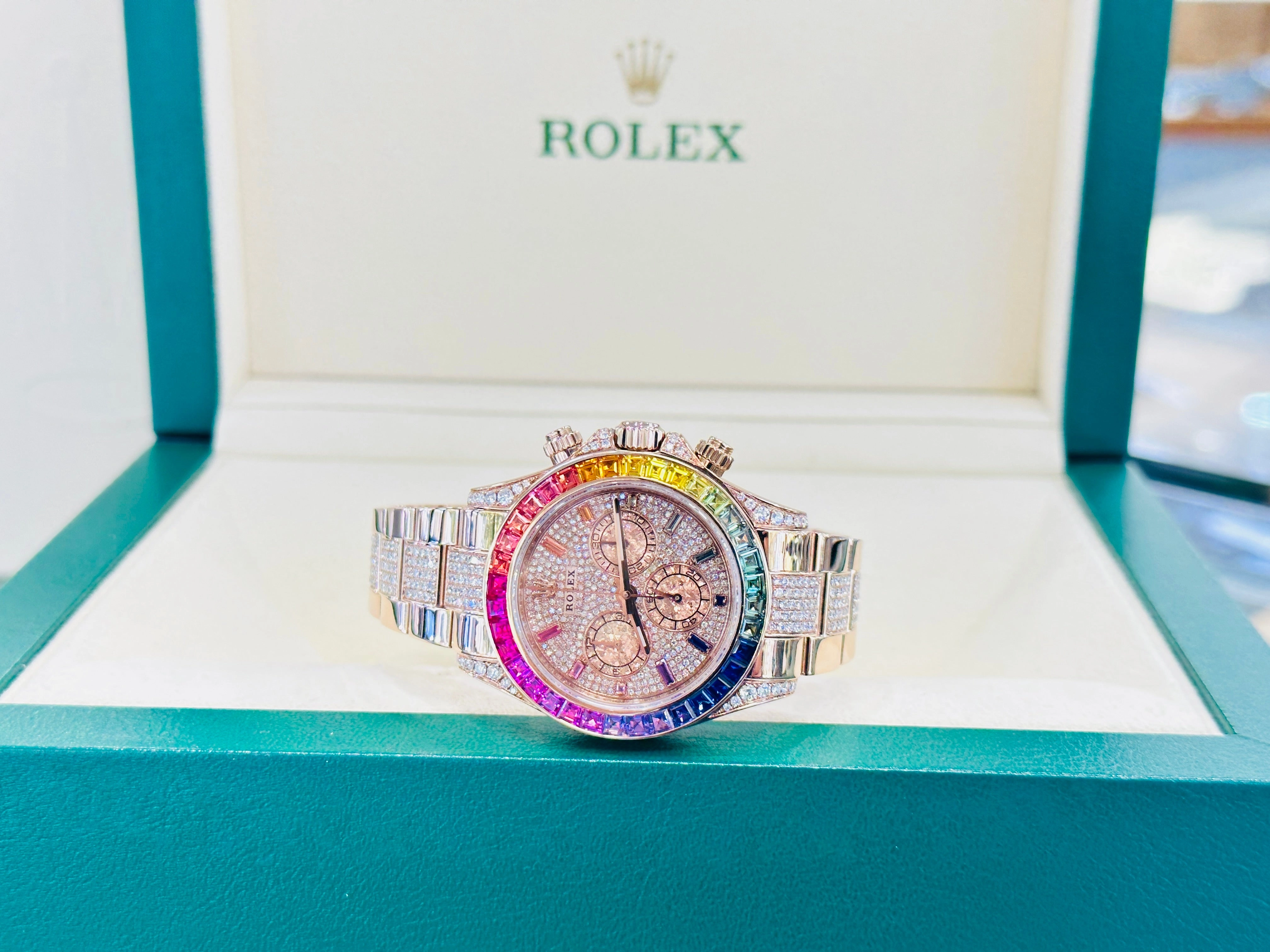 Rolex Daytona 116505 Custom Rainbow Rose Gold Cosmograph Oyster BOX/PAPERS
