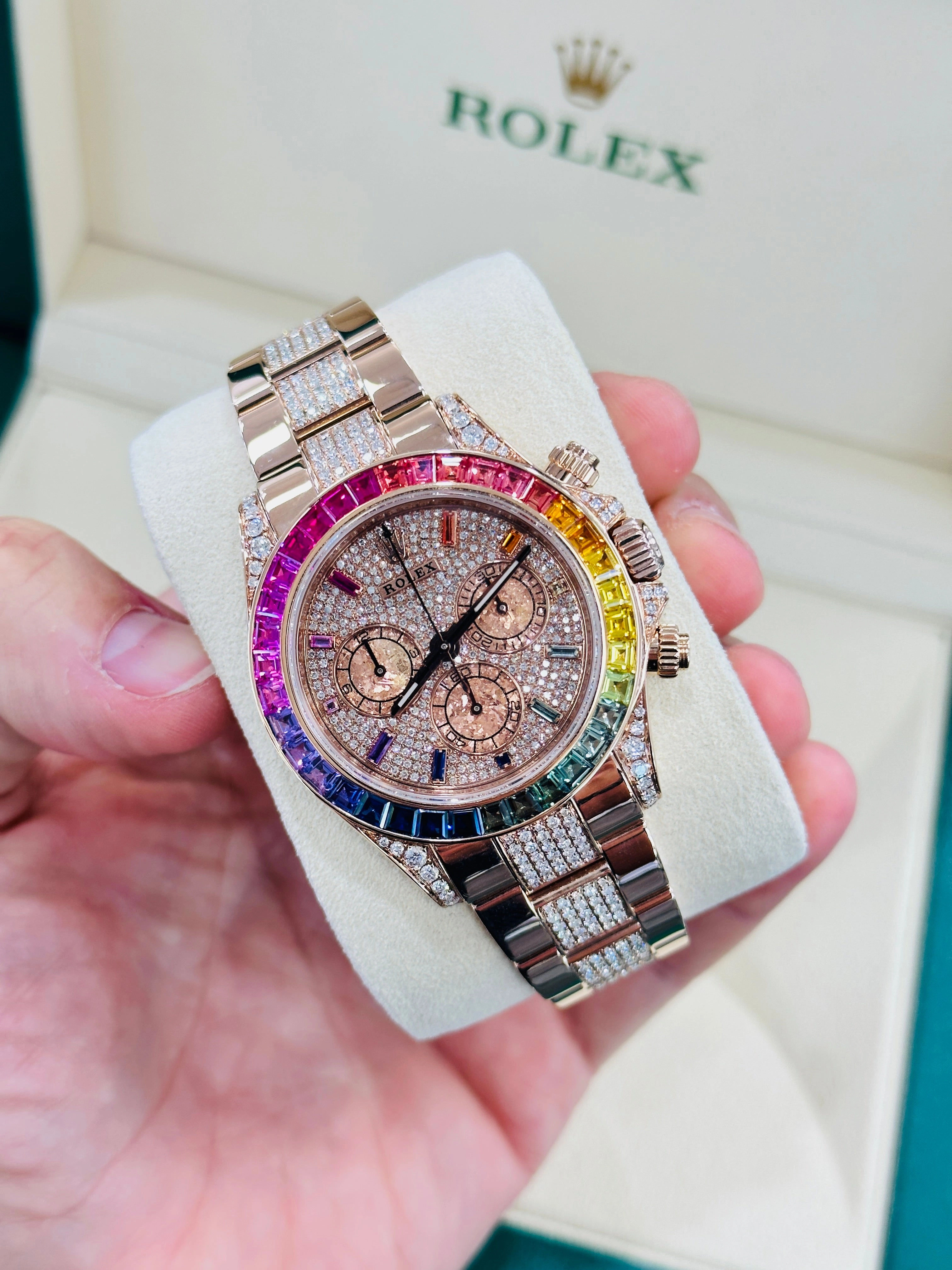 Rolex Daytona 116505 Custom Rainbow Rose Gold Cosmograph Oyster BOX/PAPERS