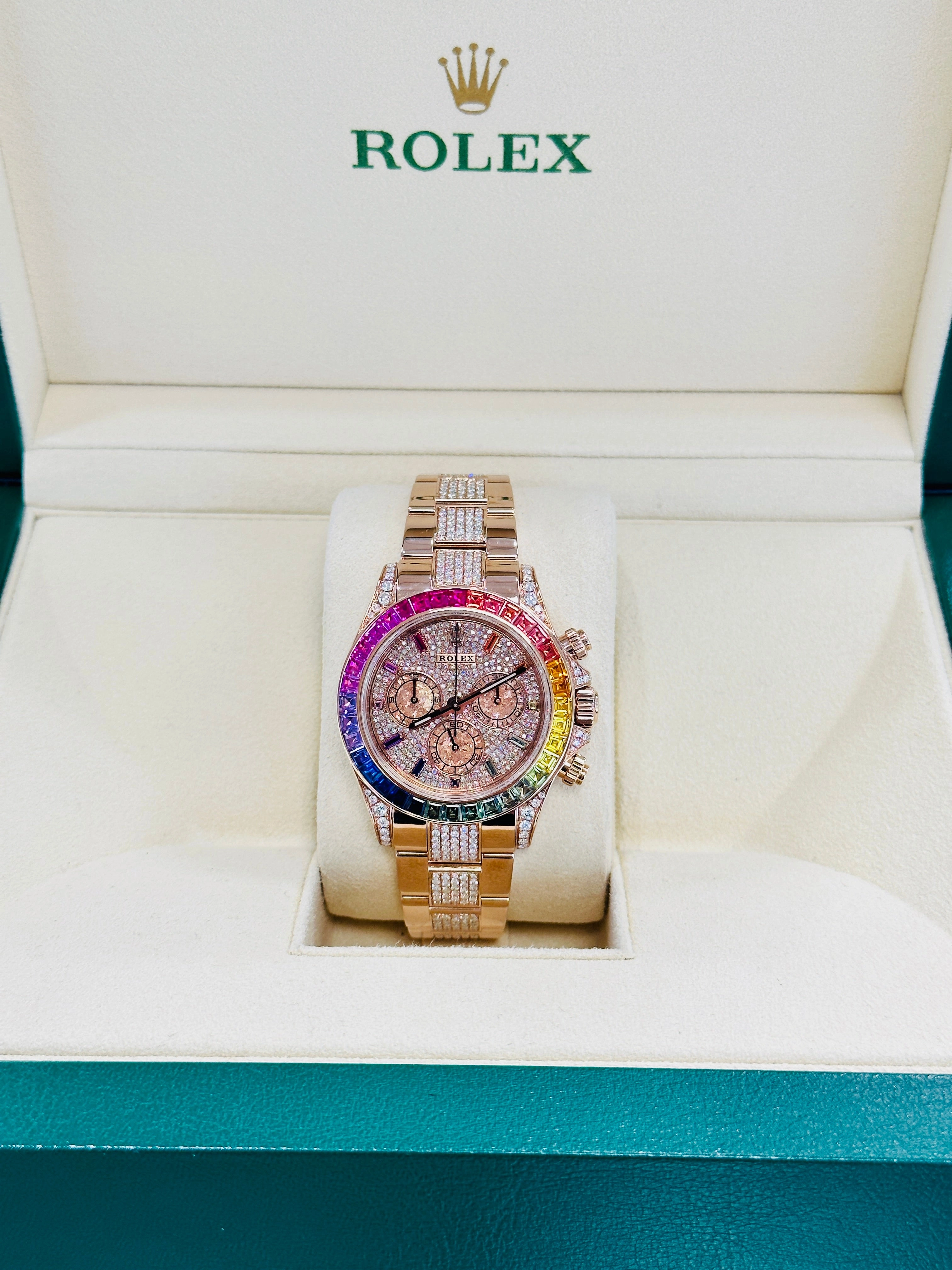 Rolex Daytona 116505 Custom Rainbow Rose Gold Cosmograph Oyster BOX/PAPERS