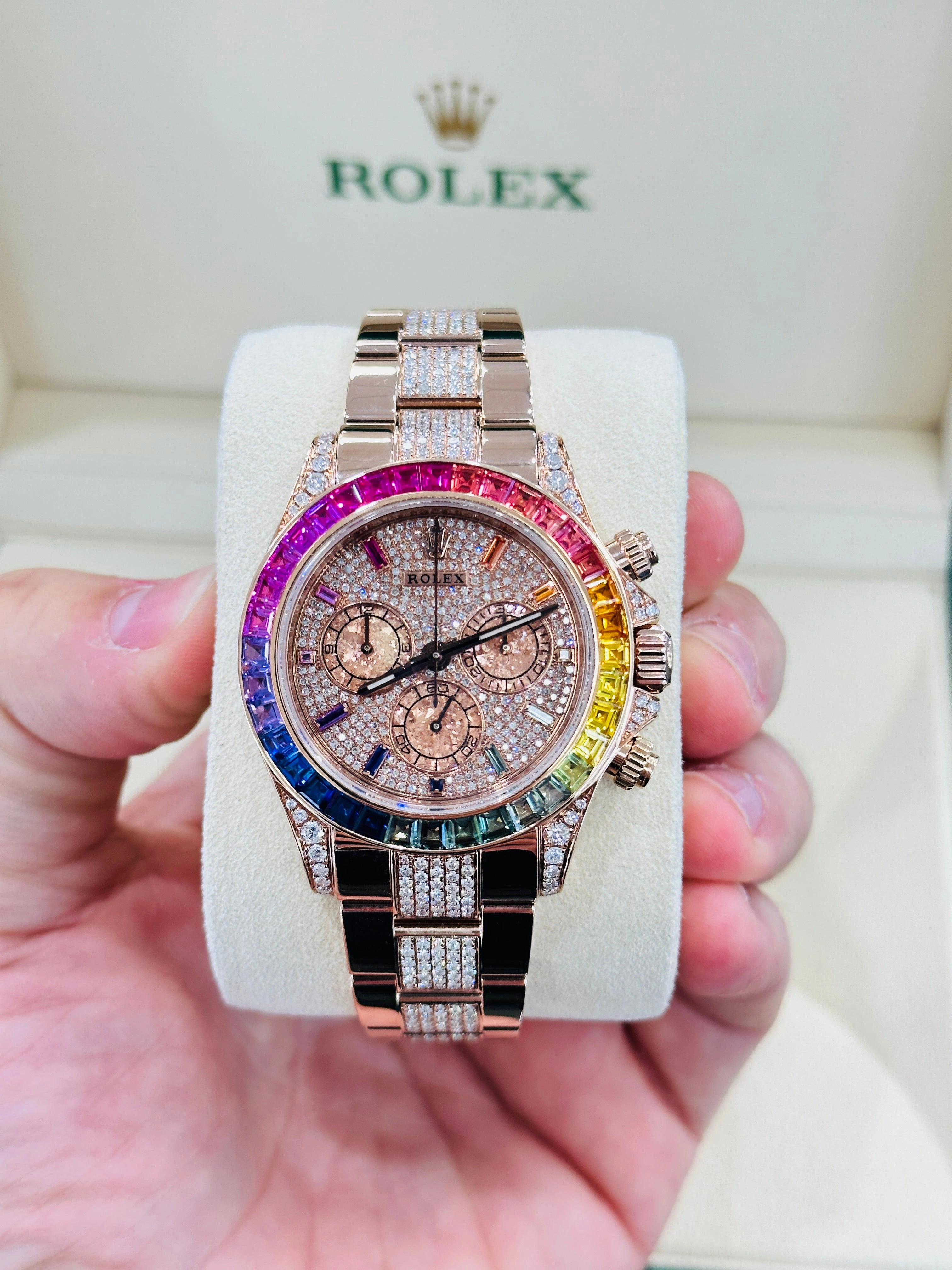 Rolex Daytona 116505 Custom Rainbow Rose Gold Cosmograph Oyster BOX/PAPERS