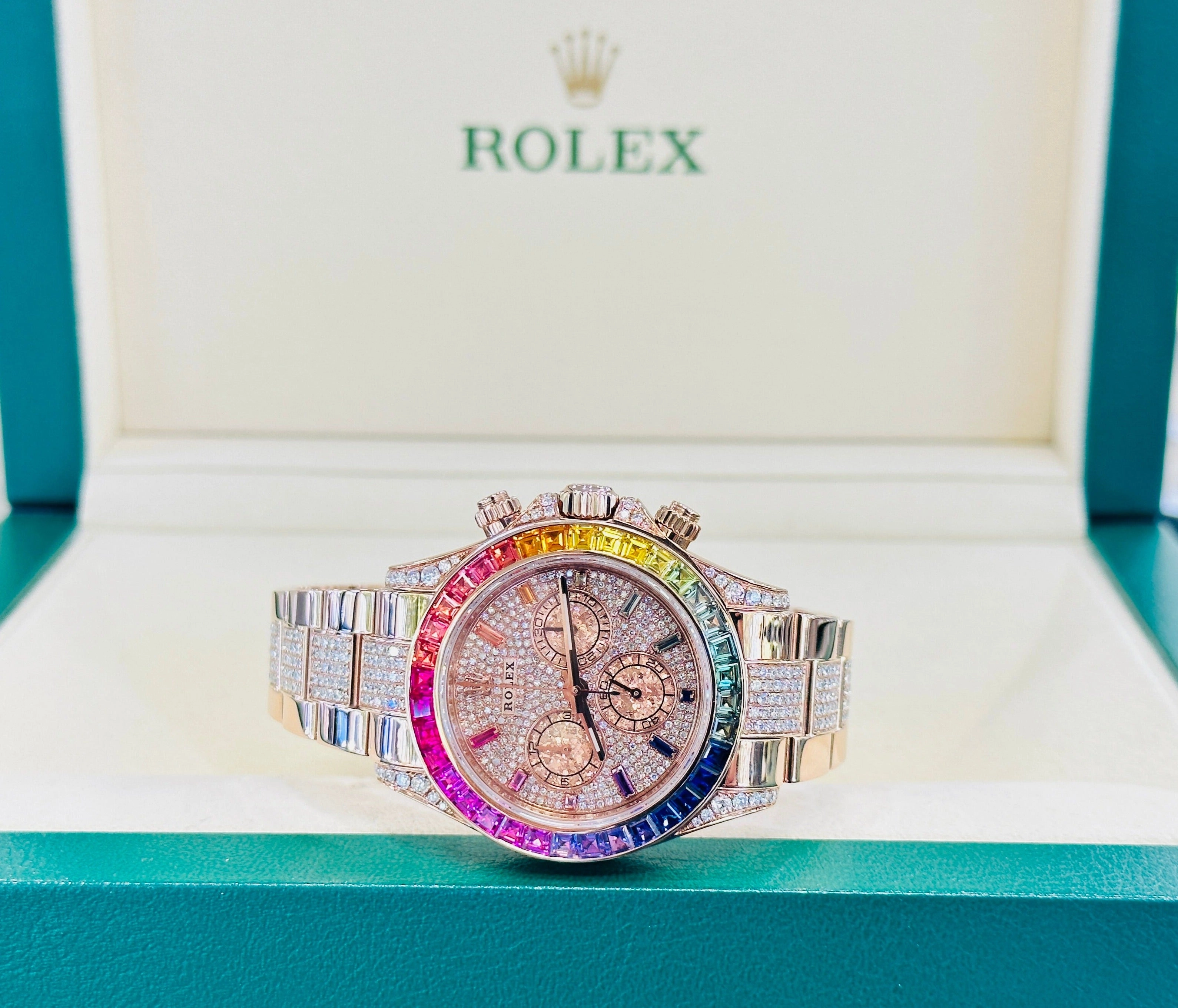 Rolex Daytona 116505 Custom Rainbow Rose Gold Cosmograph Oyster BOX/PAPERS