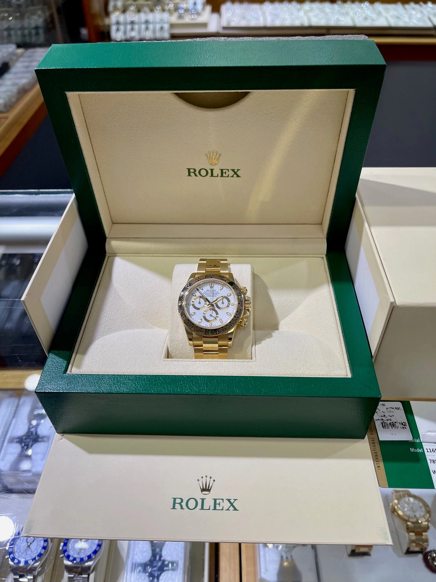 Rolex Daytona 116508 18K Yellow Gold White Dial Oyster Perpetual Cosmograph Box and Papers PreOwned
