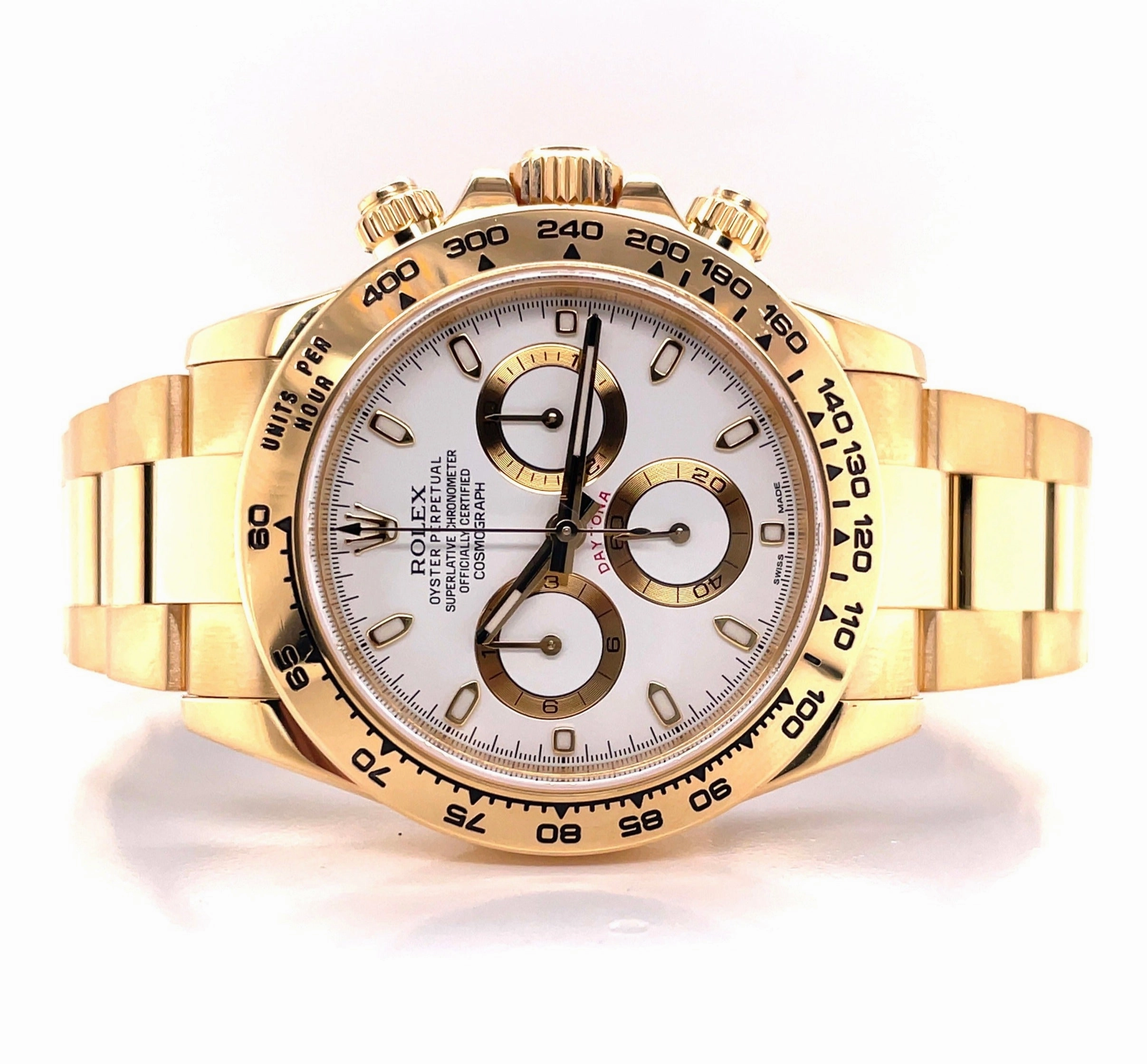 Rolex Daytona 116508 18K Yellow Gold White Dial Oyster Perpetual Cosmograph Box and Papers PreOwned