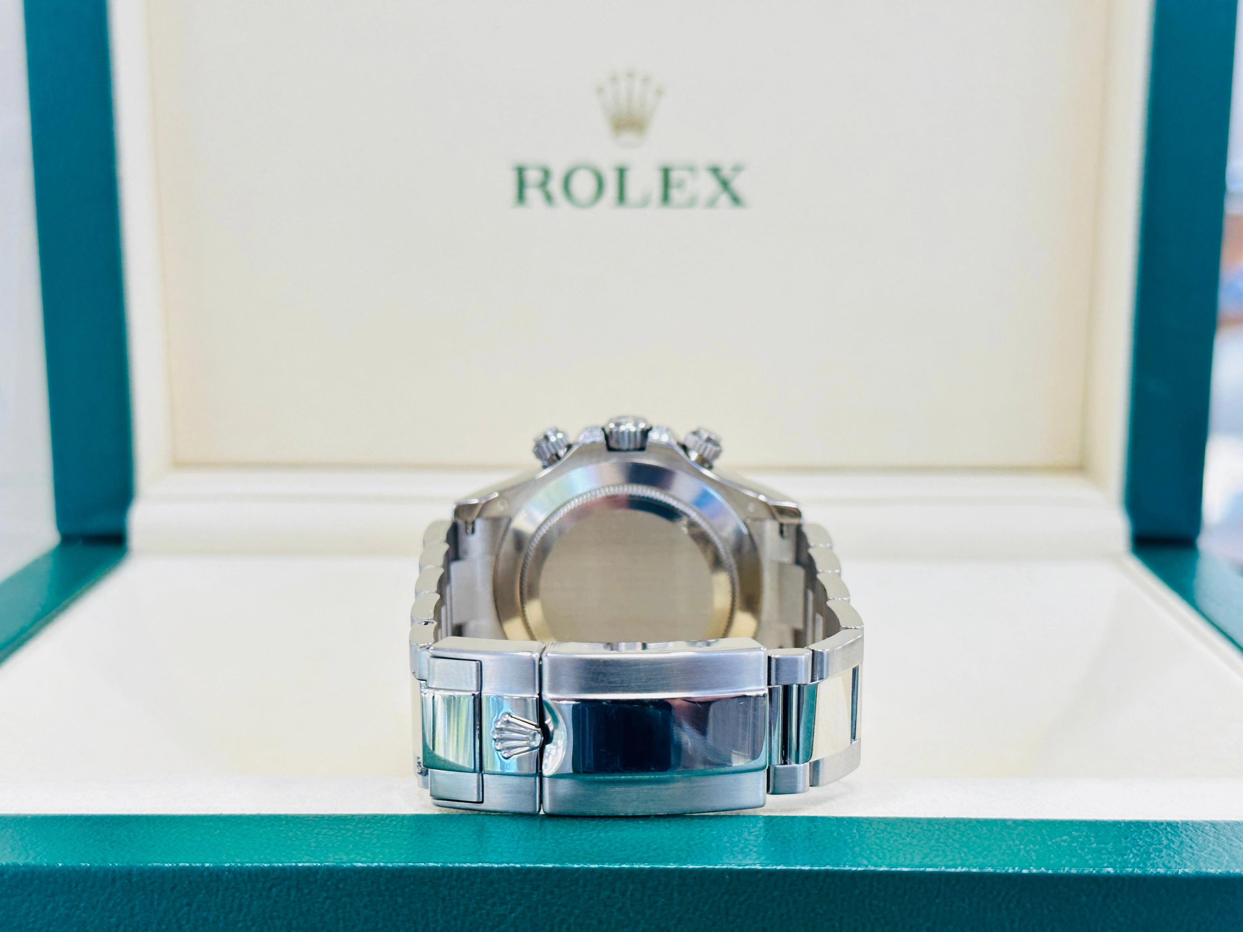 Rolex Daytona 116509 18K White Gold Custom Diamond lugs & Ruby Bezel BOX/PAPERS