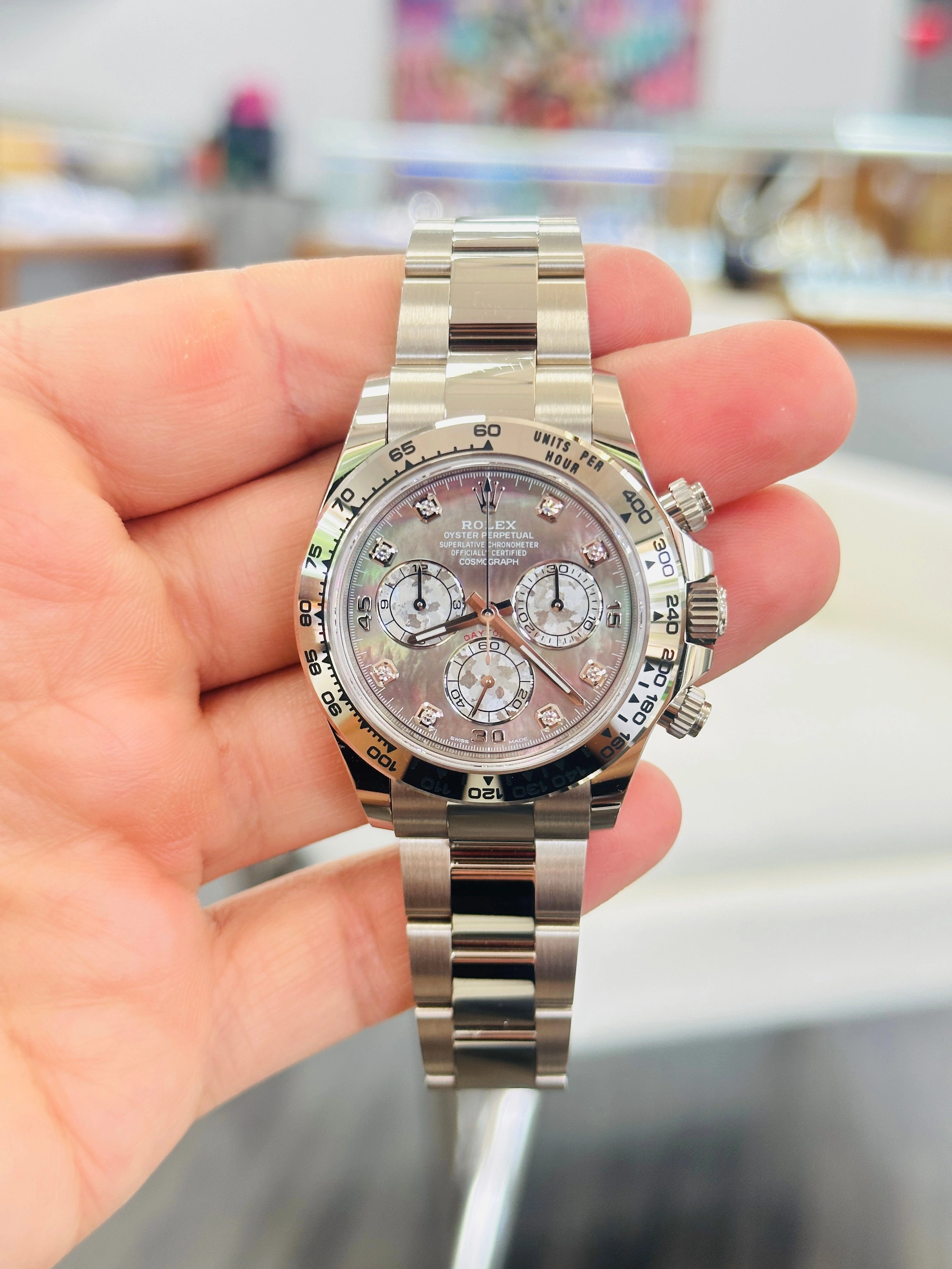Rolex Daytona 116509 Factory Diamond Mother Of Pearl Dial Box and Papers Unworn