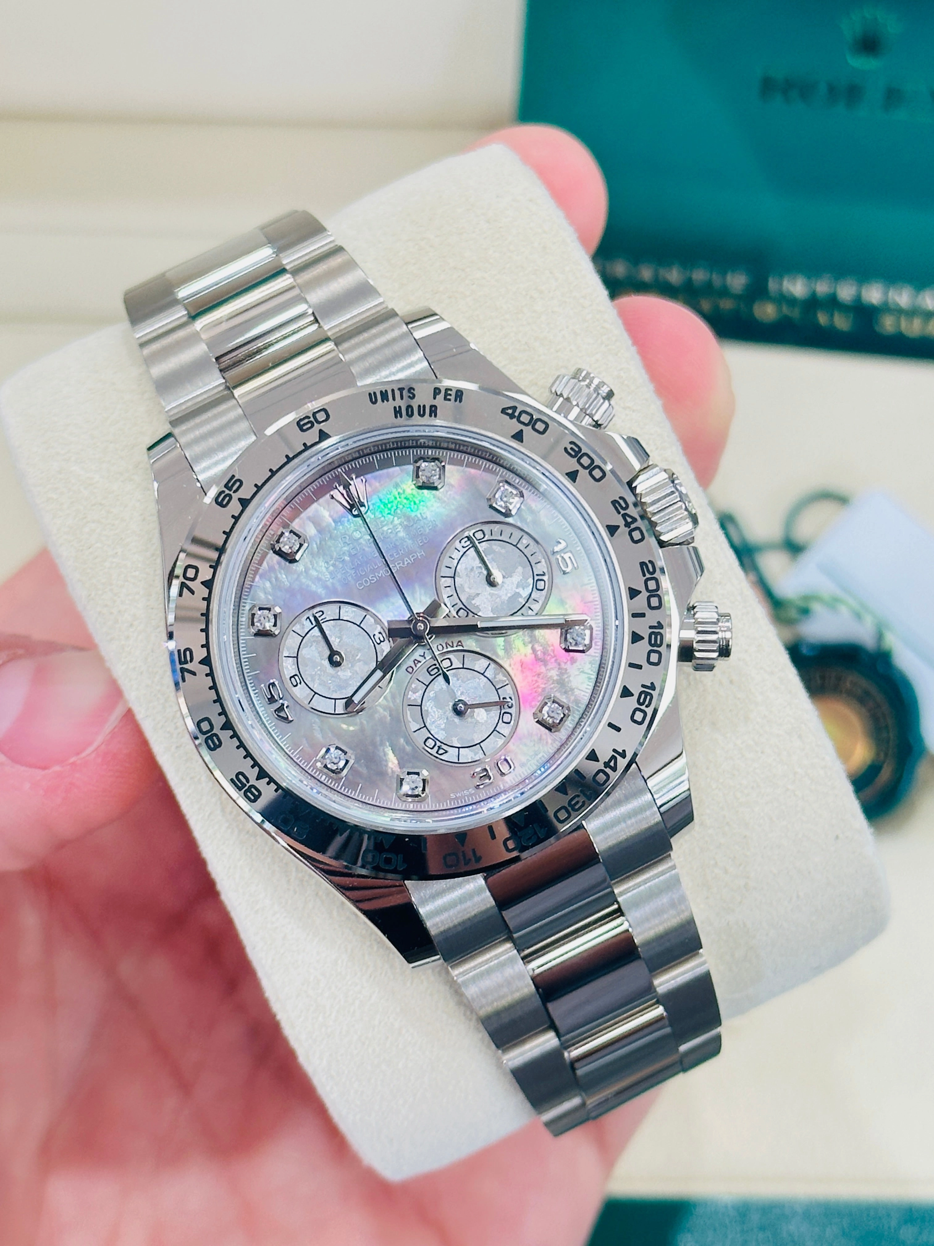 Rolex Daytona 116509 Factory Diamond Mother Of Pearl Dial Box and Papers Unworn