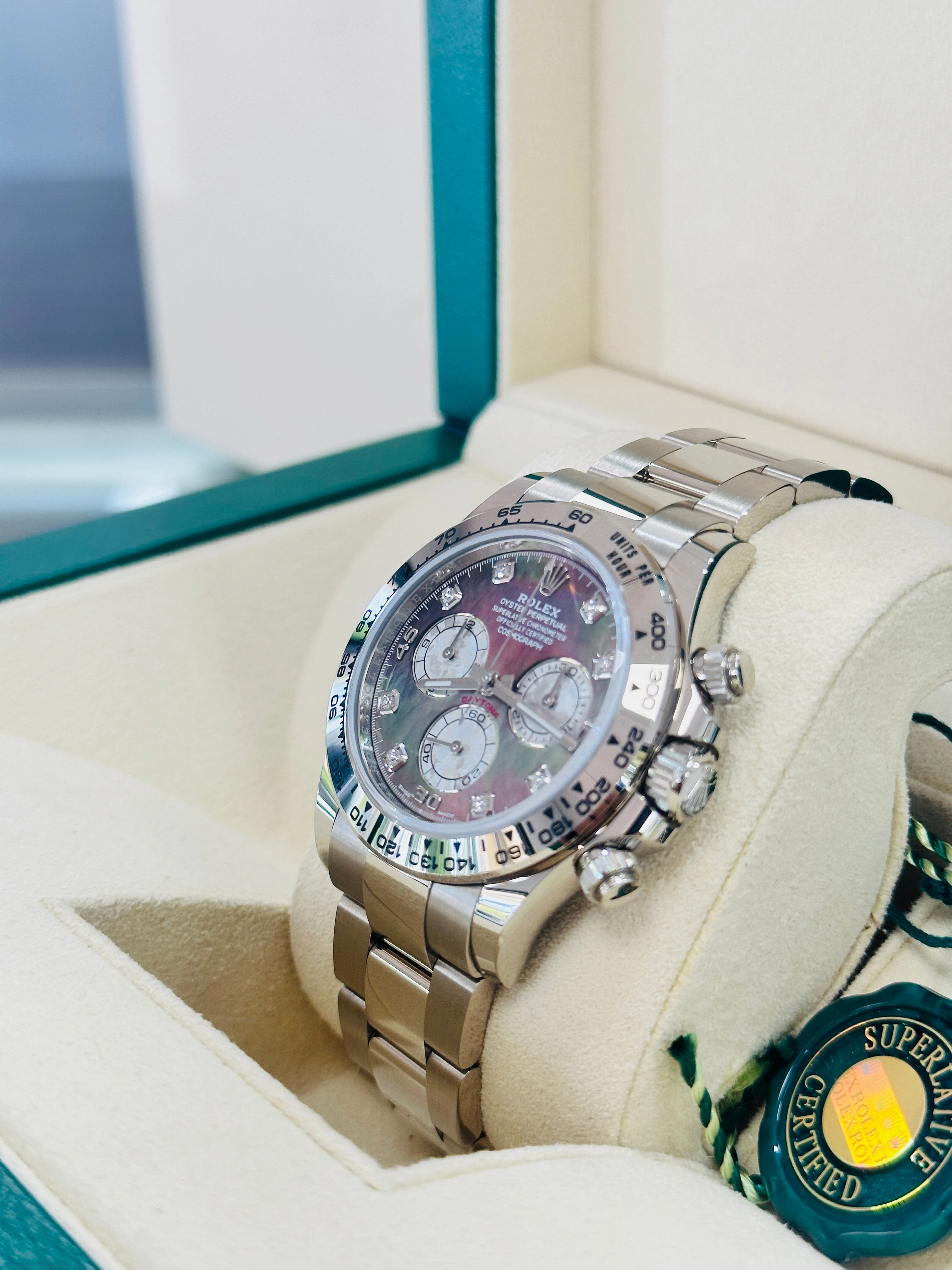 Rolex Daytona 116509 Factory Diamond Mother Of Pearl Dial Box and Papers Unworn