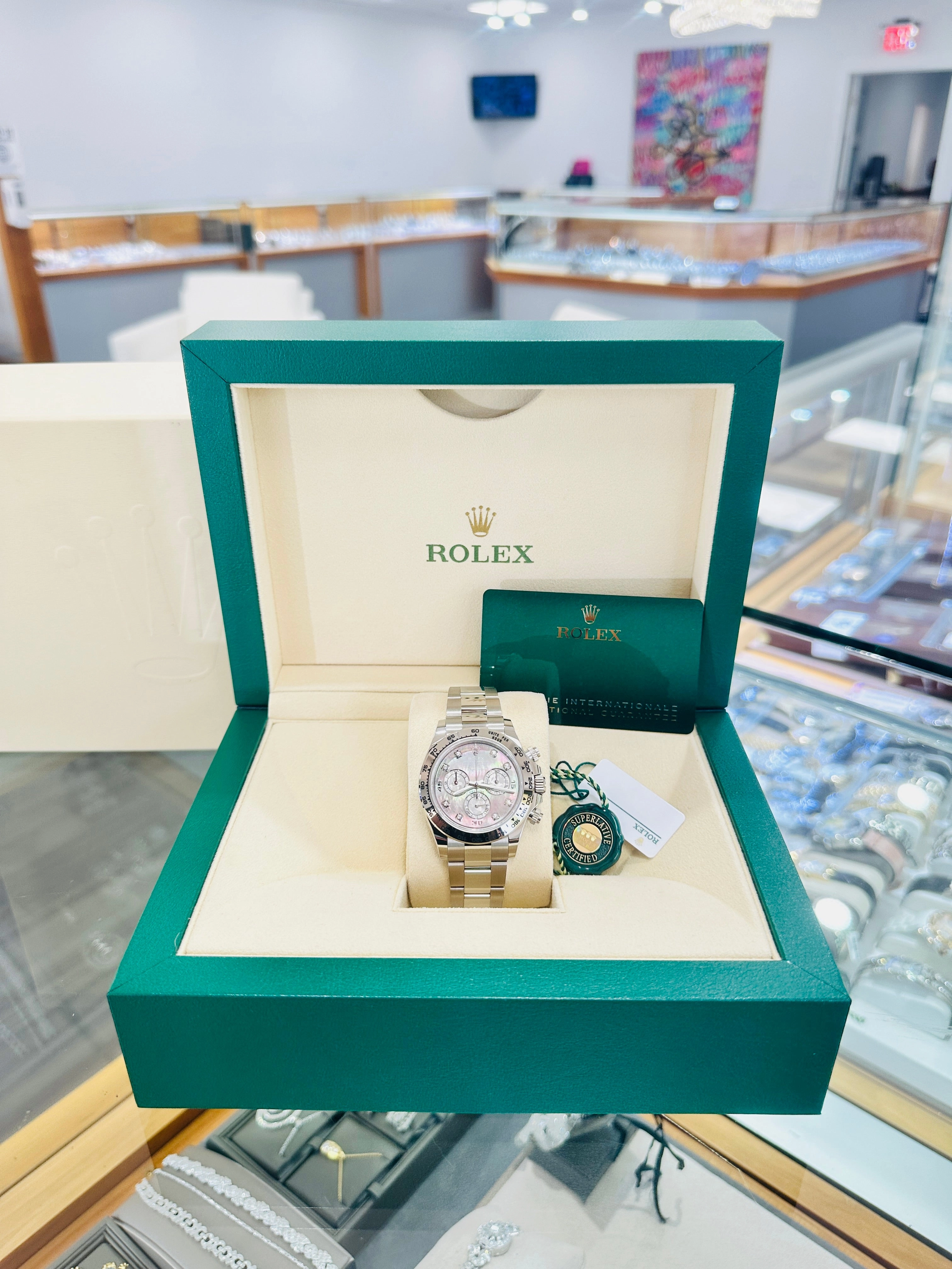 Rolex Daytona 116509 Factory Diamond Mother Of Pearl Dial Box and Papers Unworn