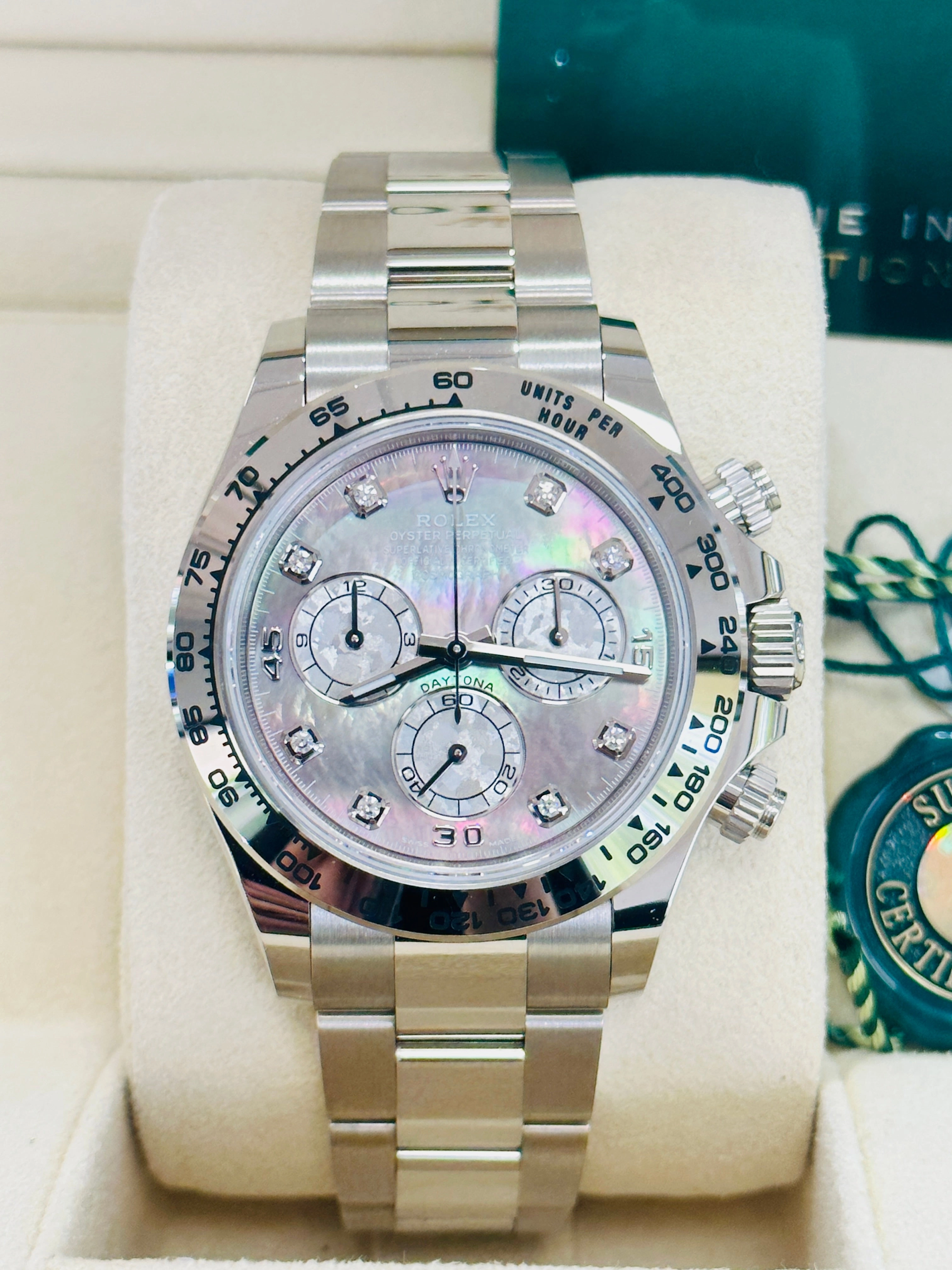 Rolex Daytona 116509 Factory Diamond Mother Of Pearl Dial Box and Papers Unworn