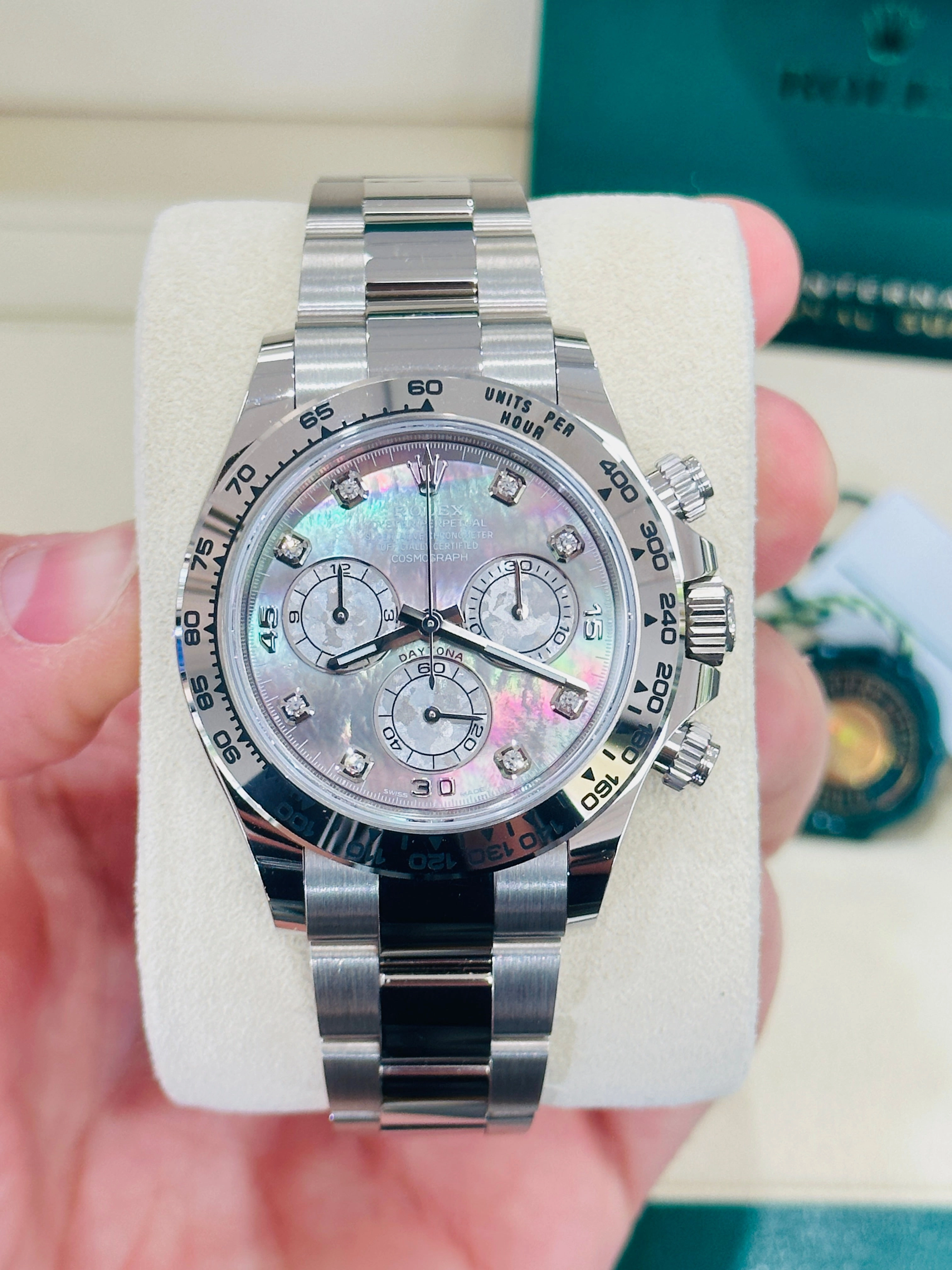 Rolex Daytona 116509 Factory Diamond Mother Of Pearl Dial Box and Papers Unworn