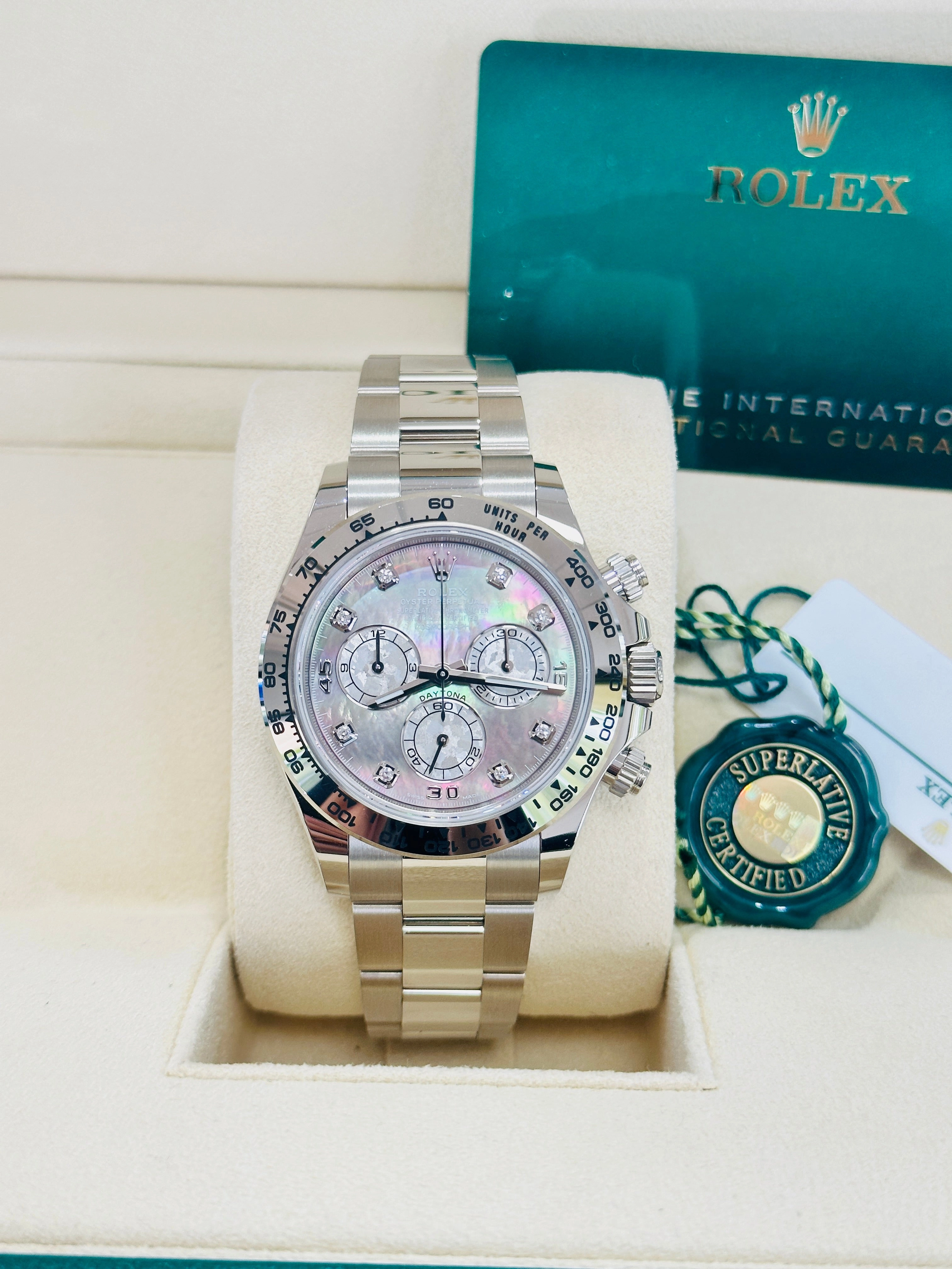 Rolex Daytona 116509 Factory Diamond Mother Of Pearl Dial Box and Papers Unworn