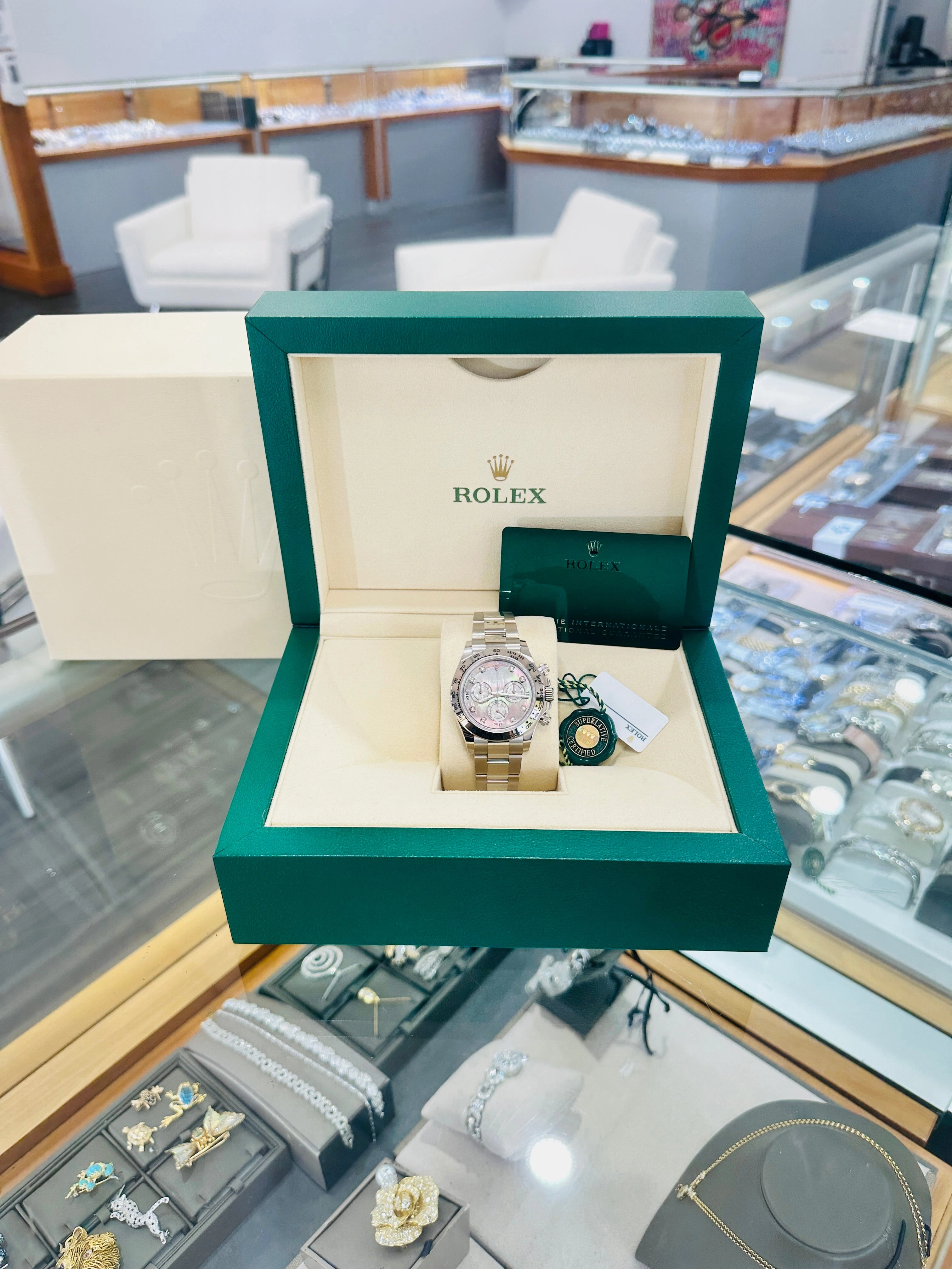 Rolex Daytona 116509 Factory Diamond Mother Of Pearl Dial Box and Papers Unworn