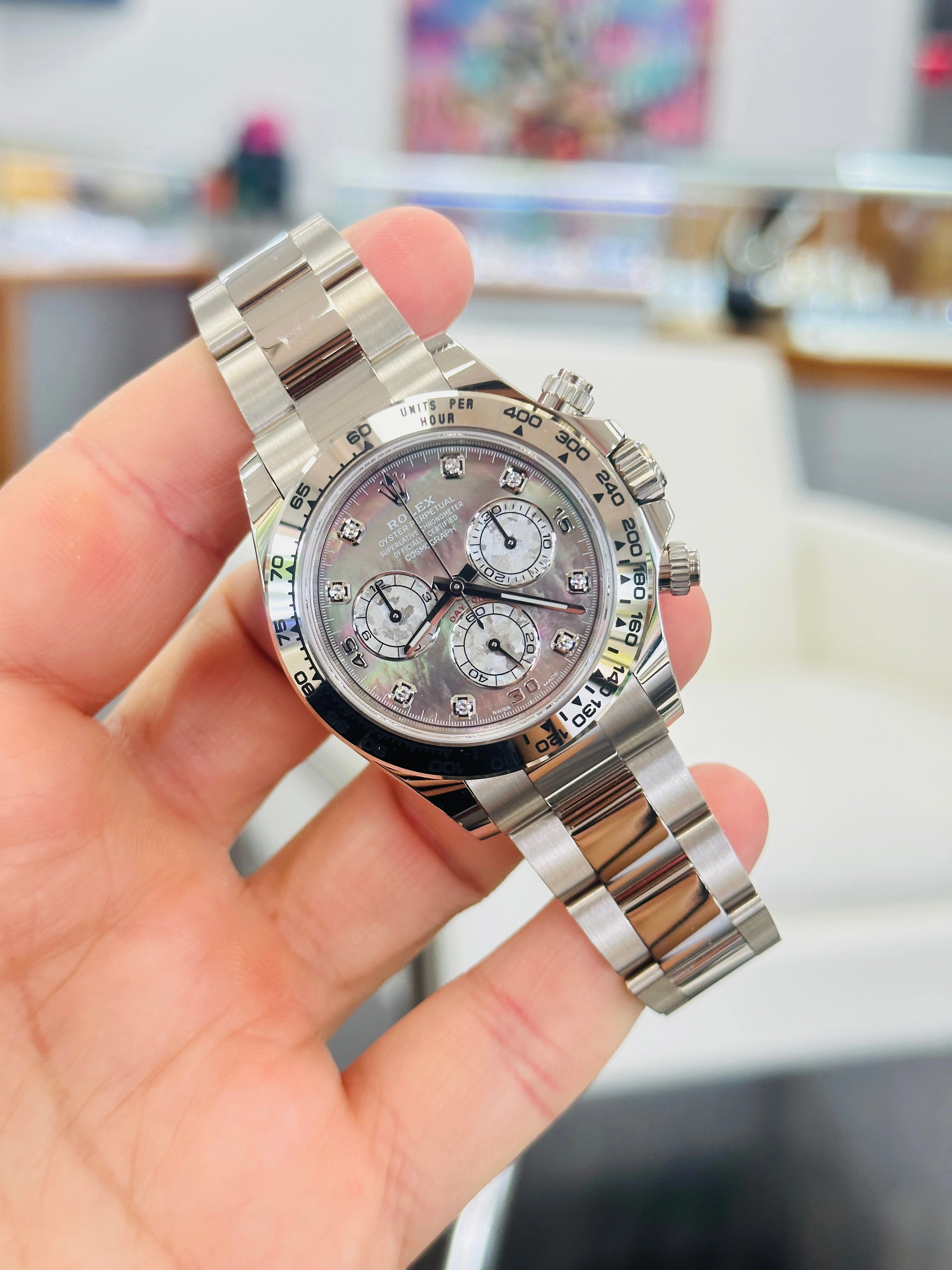 Rolex Daytona 116509 Factory Diamond Mother Of Pearl Dial Box and Papers Unworn