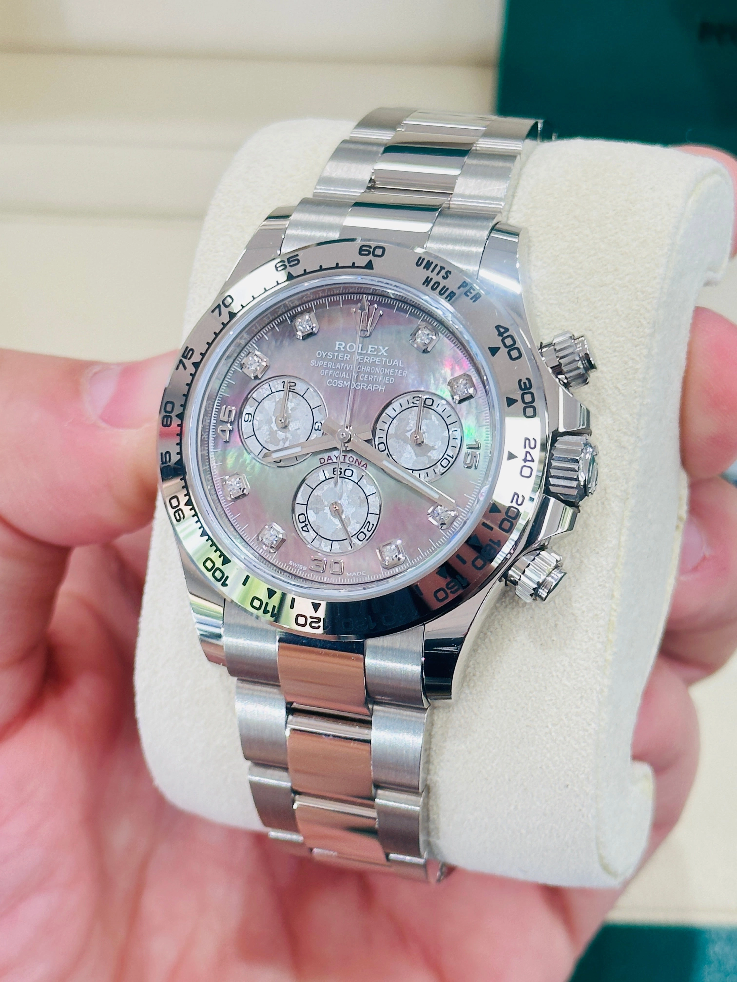 Rolex Daytona 116509 Factory Diamond Mother Of Pearl Dial Box and Papers Unworn