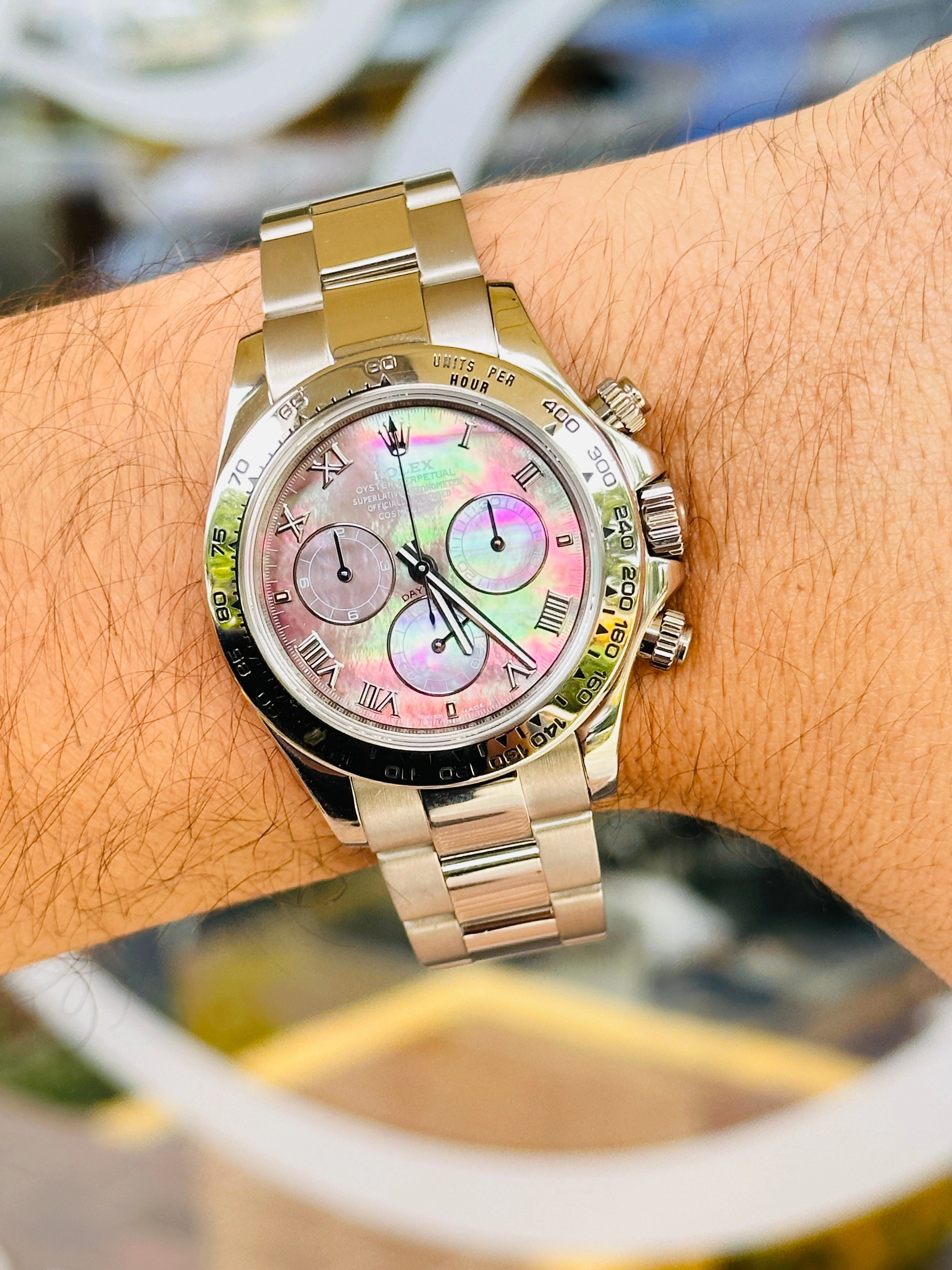 Rolex Daytona 116509 Factory Roman Mother Of Pearl Dial Box and Papers PreOwned