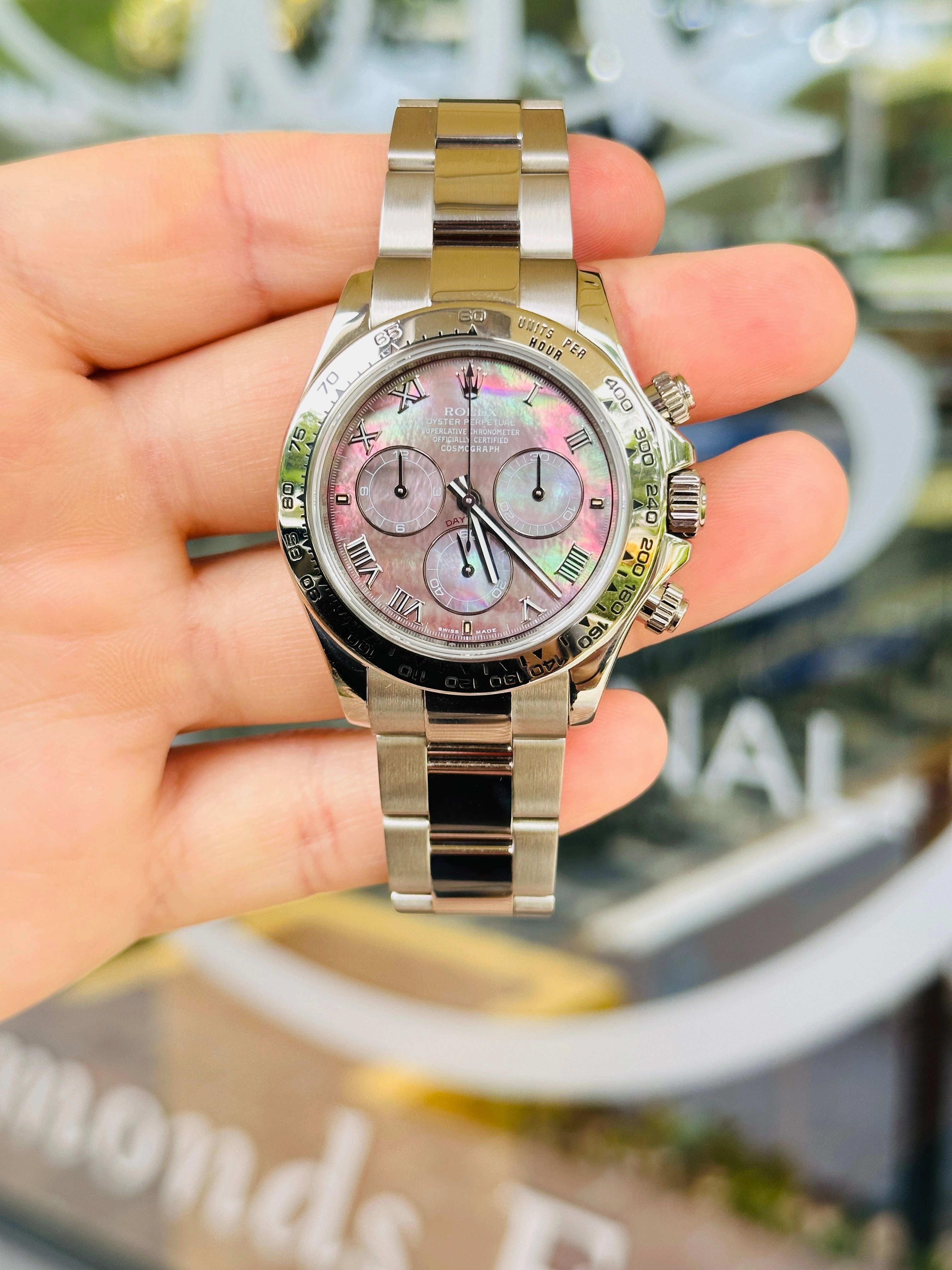 Rolex Daytona 116509 Factory Roman Mother Of Pearl Dial Box and Papers PreOwned