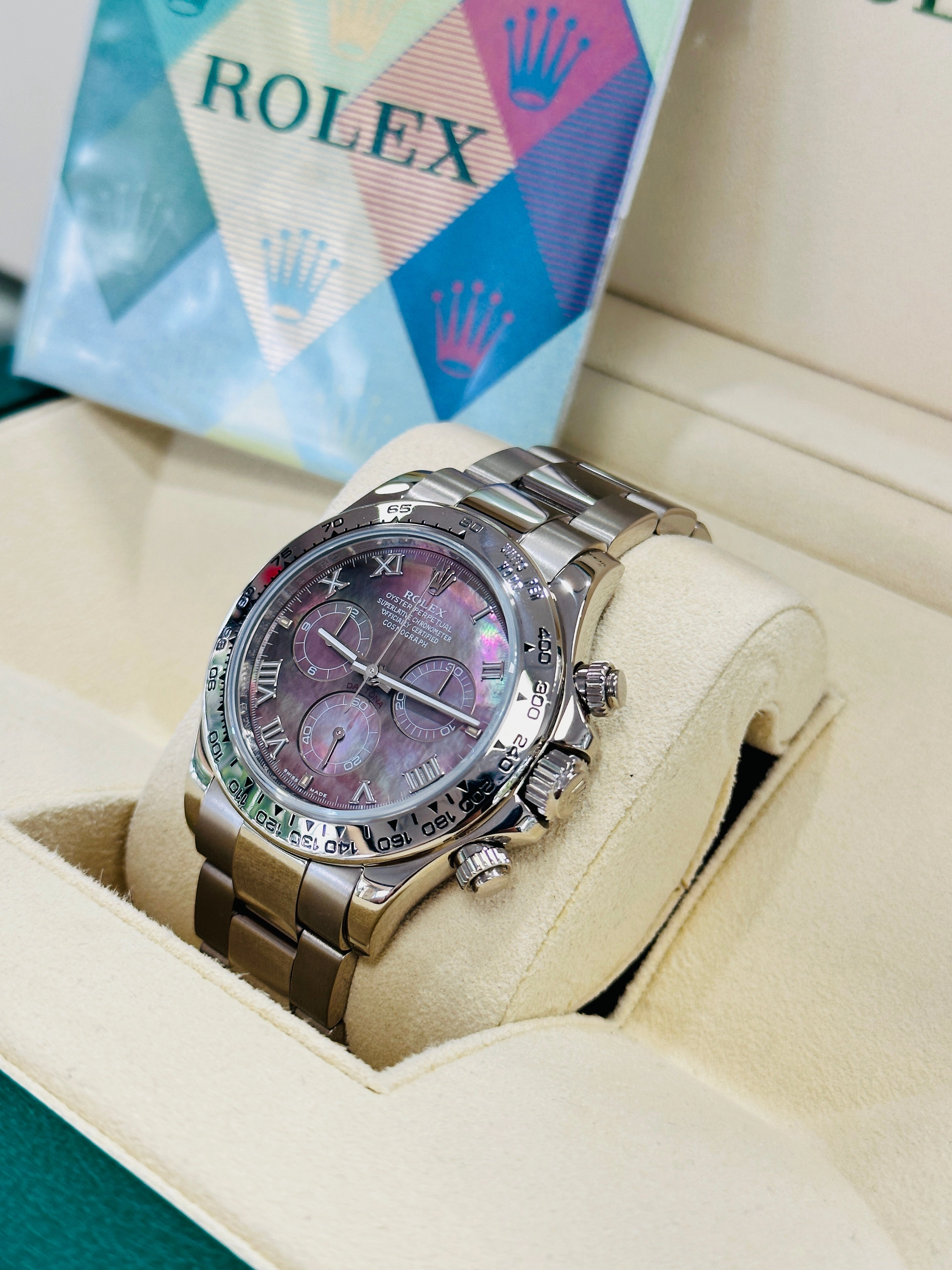 Rolex Daytona 116509 Factory Roman Mother Of Pearl Dial Box and Papers PreOwned