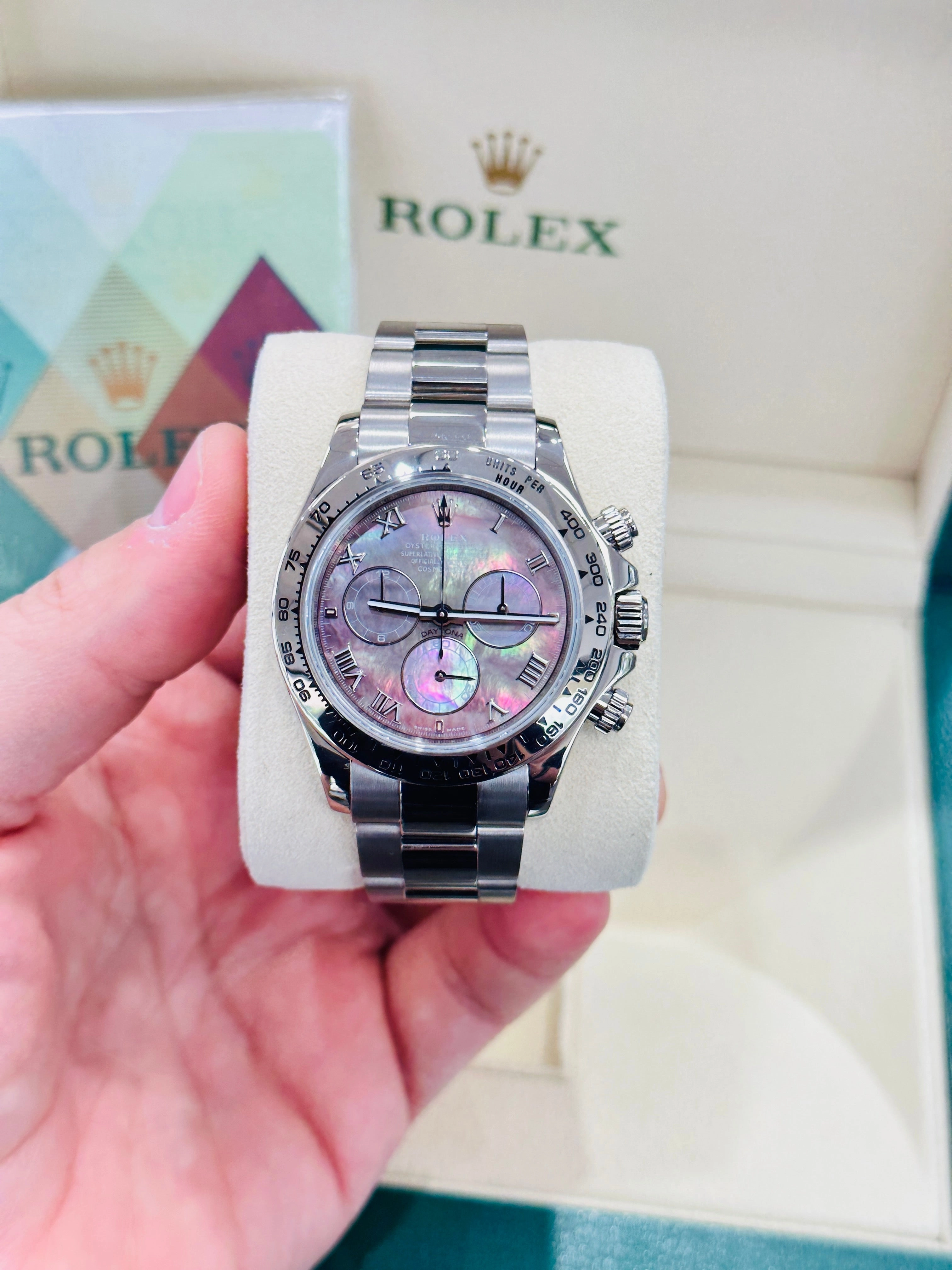 Rolex Daytona 116509 Factory Roman Mother Of Pearl Dial Box and Papers PreOwned