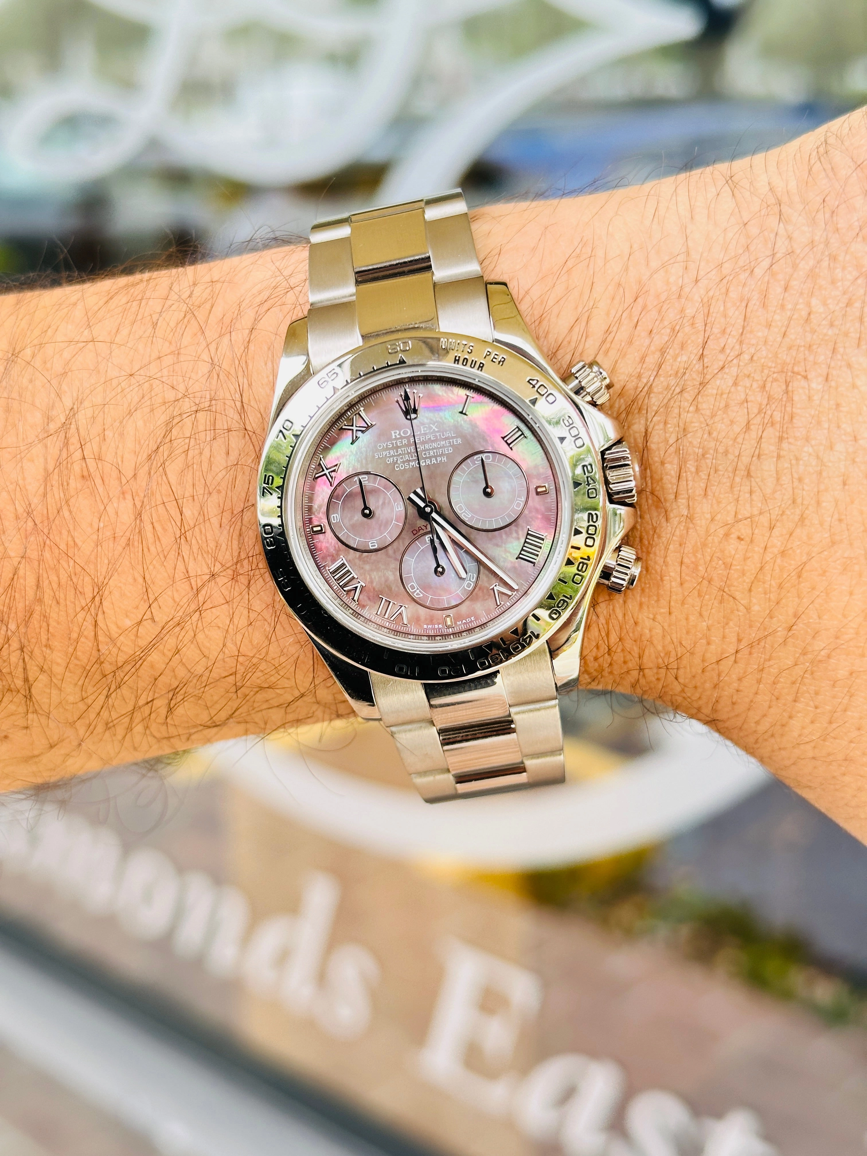 Rolex Daytona 116509 Factory Roman Mother Of Pearl Dial Box and Papers PreOwned