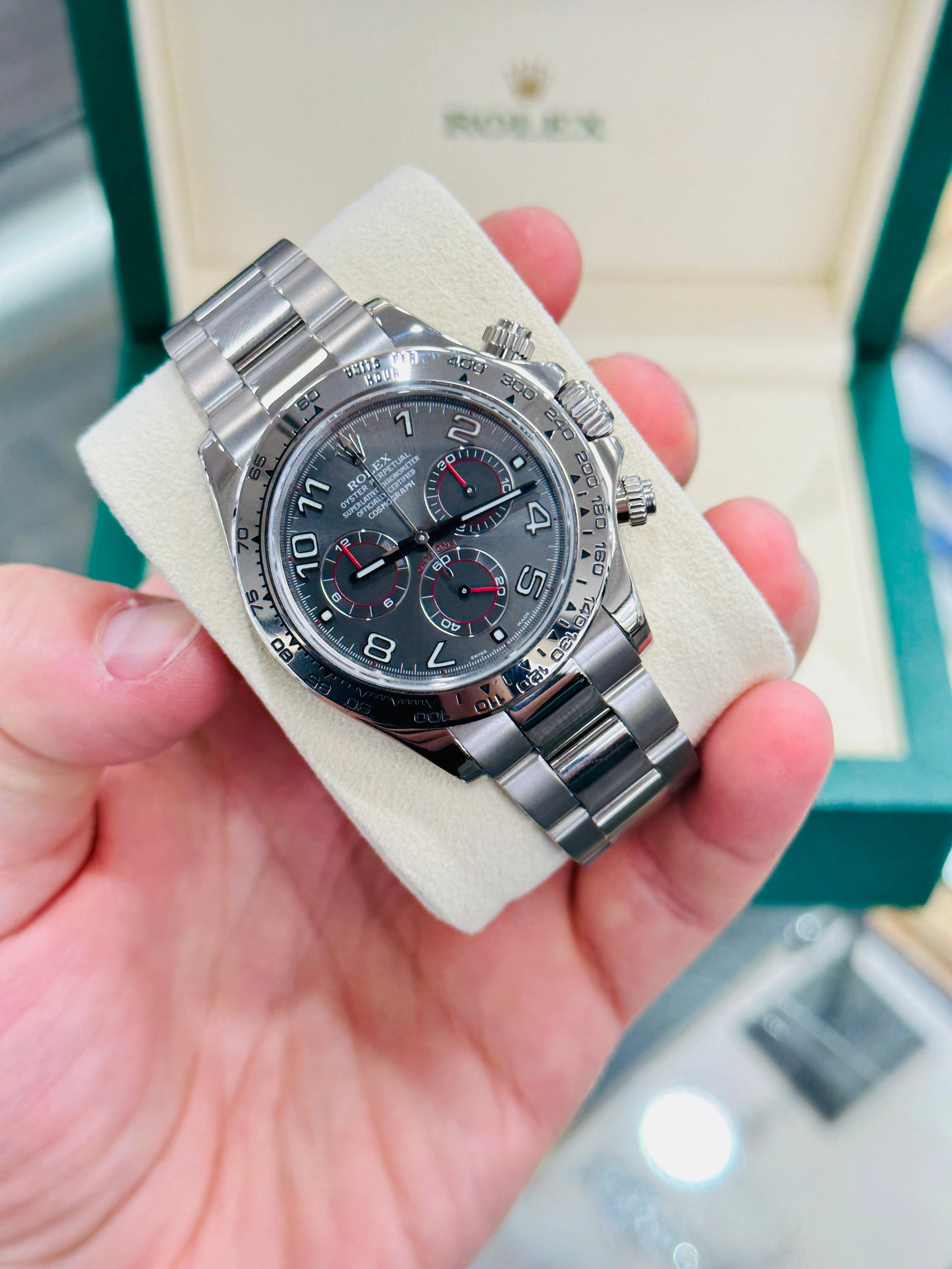 Rolex Daytona 116509 Grey Racing Dial Box and Papers PreOwned