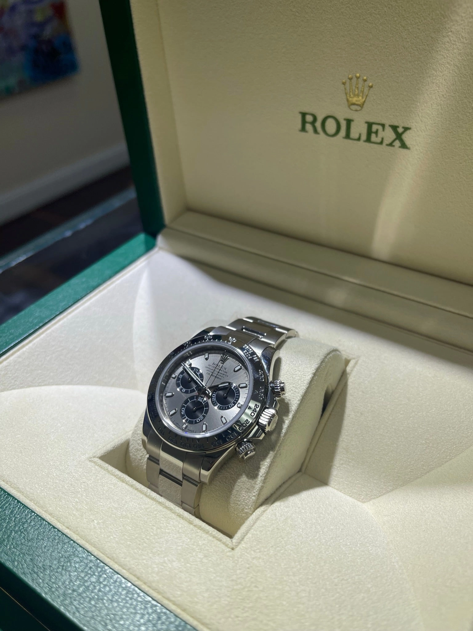 Rolex Daytona 116509 White Gold Cosmograph Silver Panda Dial Box and Papers PreOwned